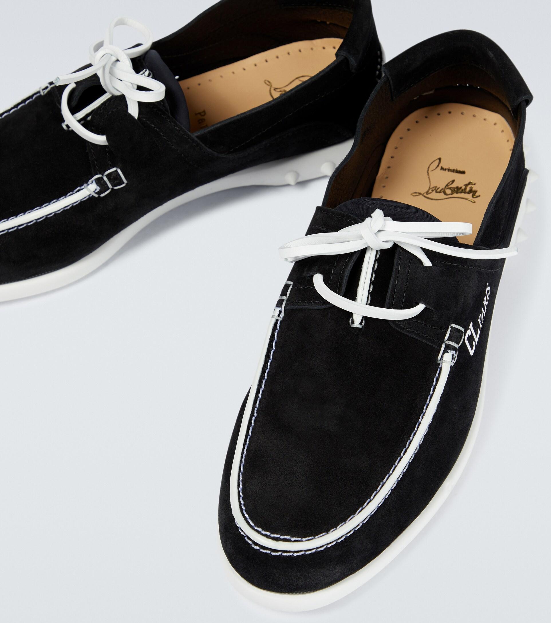 Christian Louboutin Geromoc Suede Boat Shoes in Black for Men | Lyst