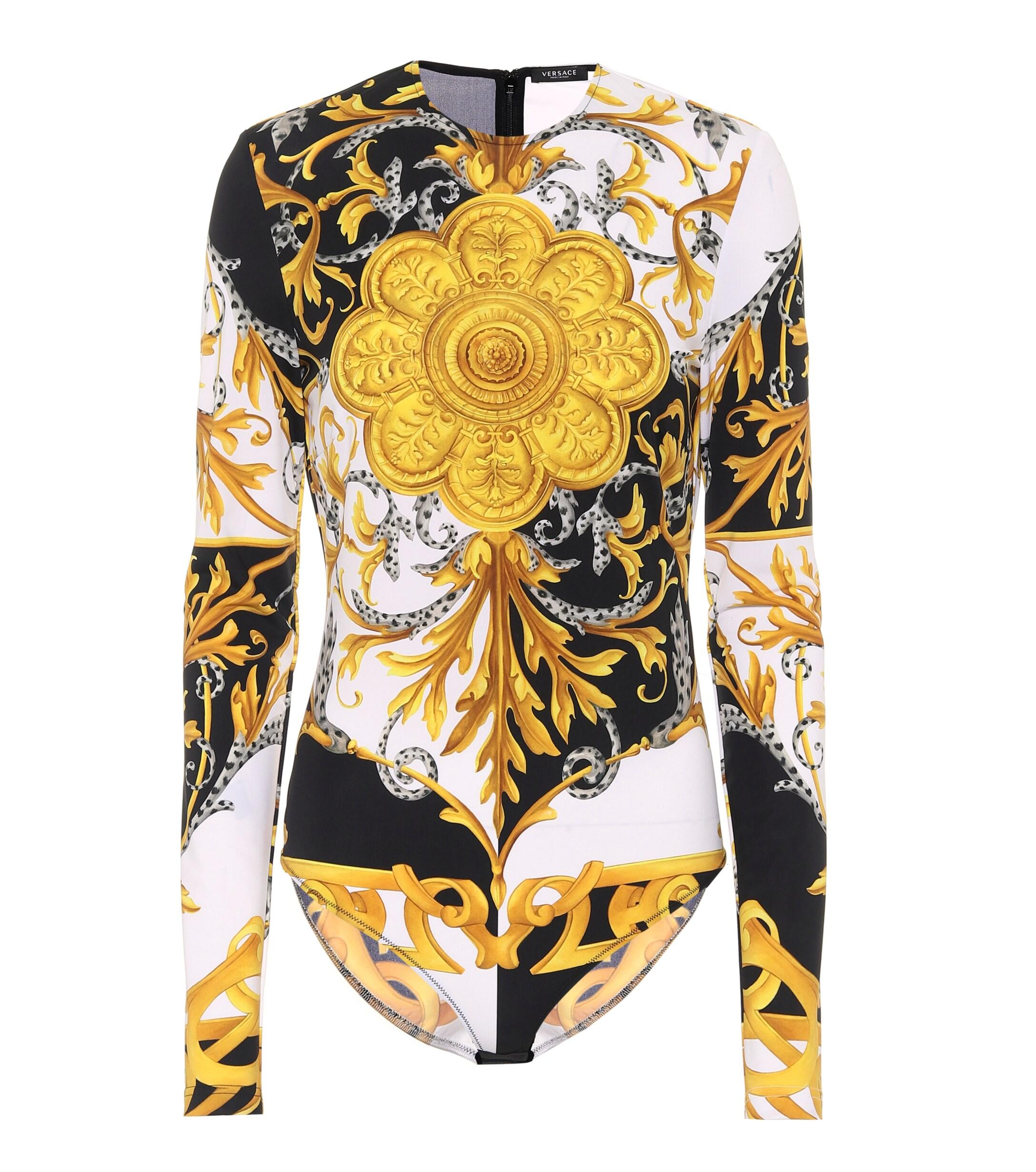 Versace Baroque-print Stretch-jersey Bodysuit in Gold (Metallic) - Lyst