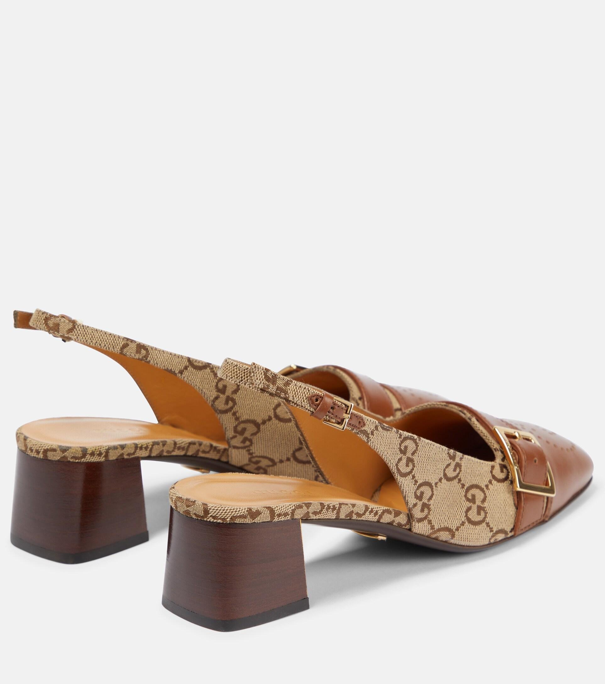 Gucci GG Canvas And Leather Slingback Pumps in Brown | Lyst