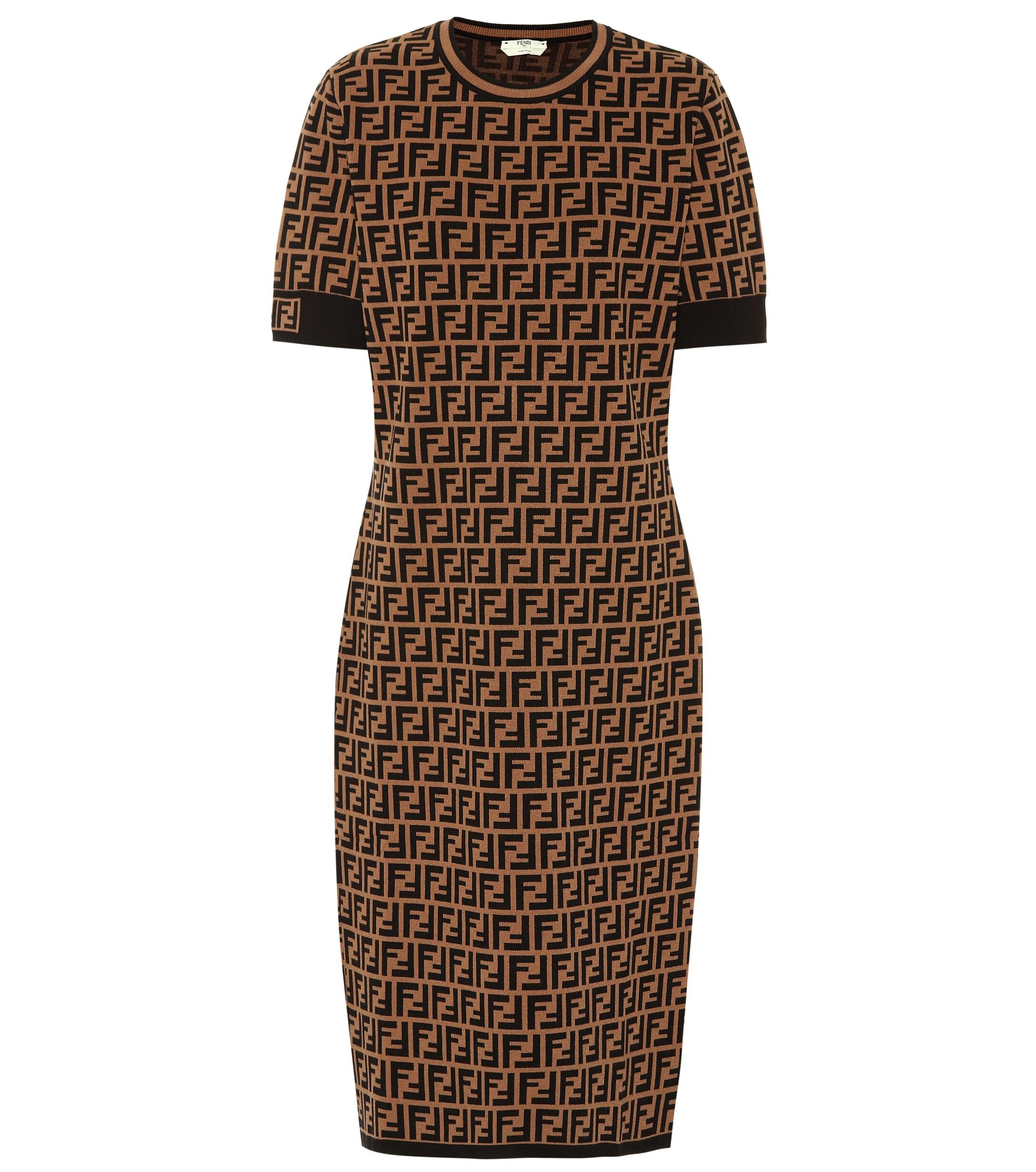 Fendi Stretch-knit Midi Dress in Brown | Lyst