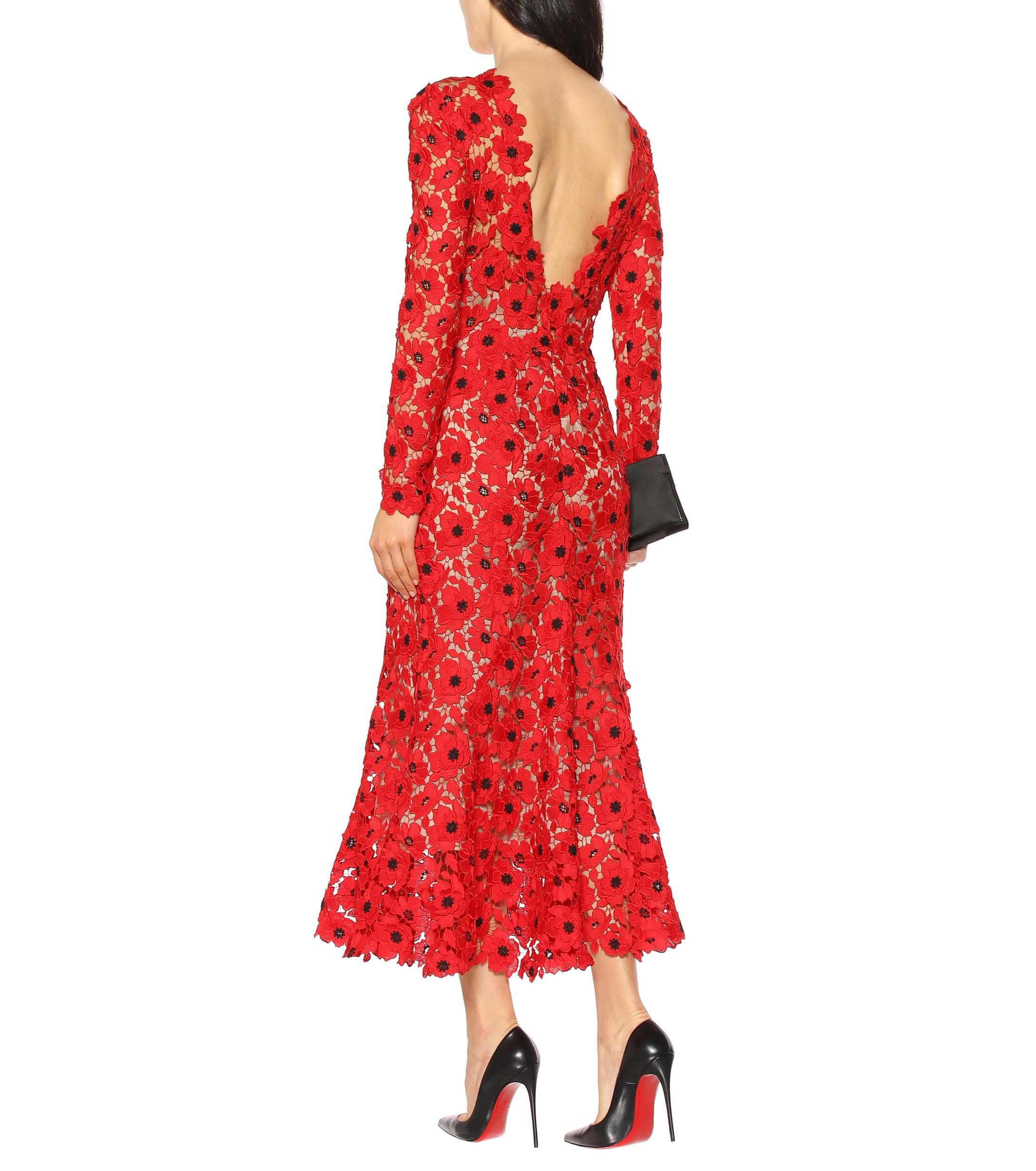 knee length dresses for ladies Red Guipure Lace main image 1