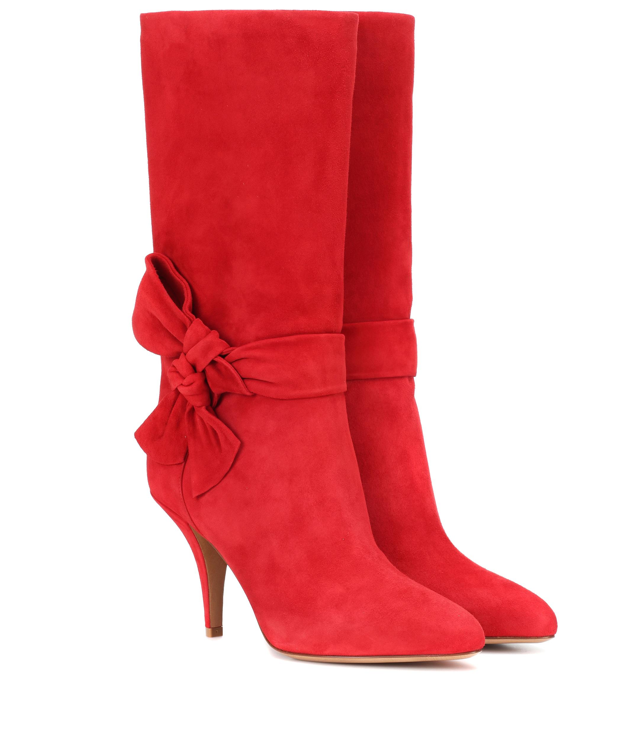 flat red suede boots