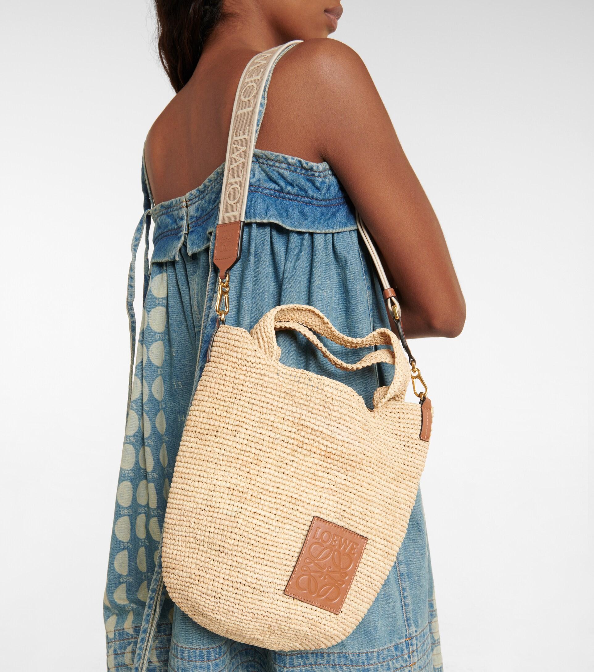 Mini Slit bag in raffia and calfskin