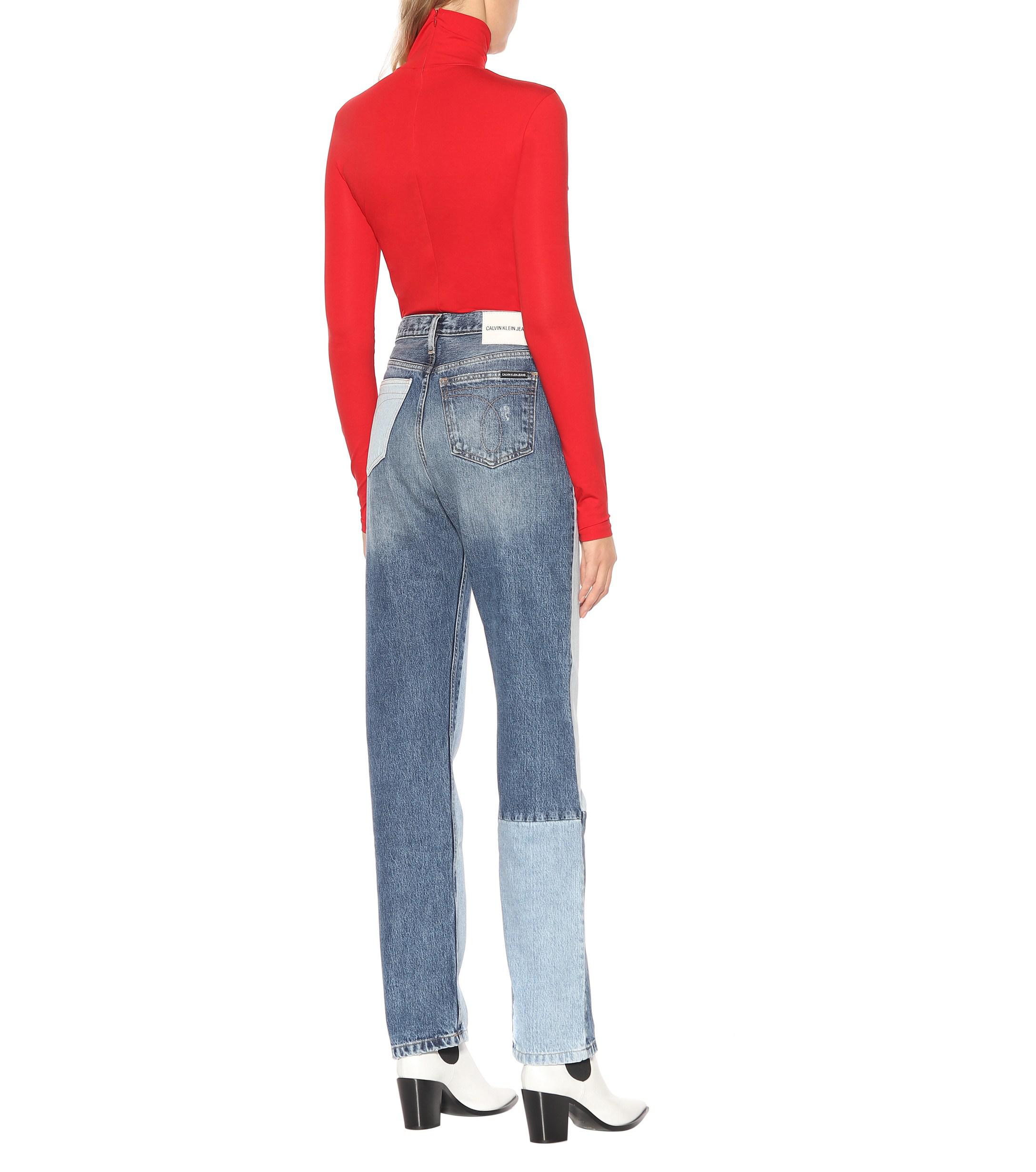 ckj 030 high rise straight patched jeans