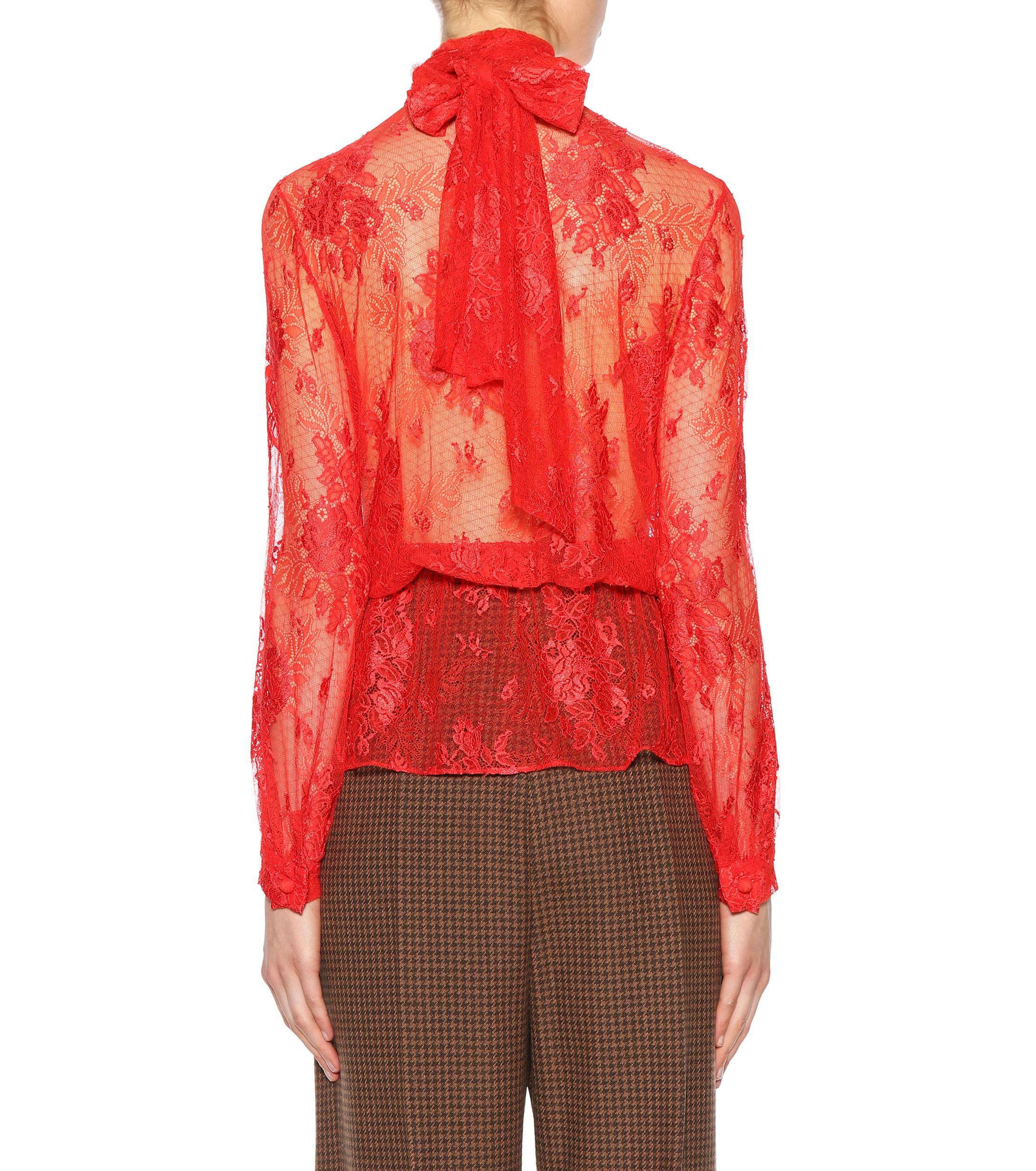 Balenciaga Lace Blouse in Red | Lyst