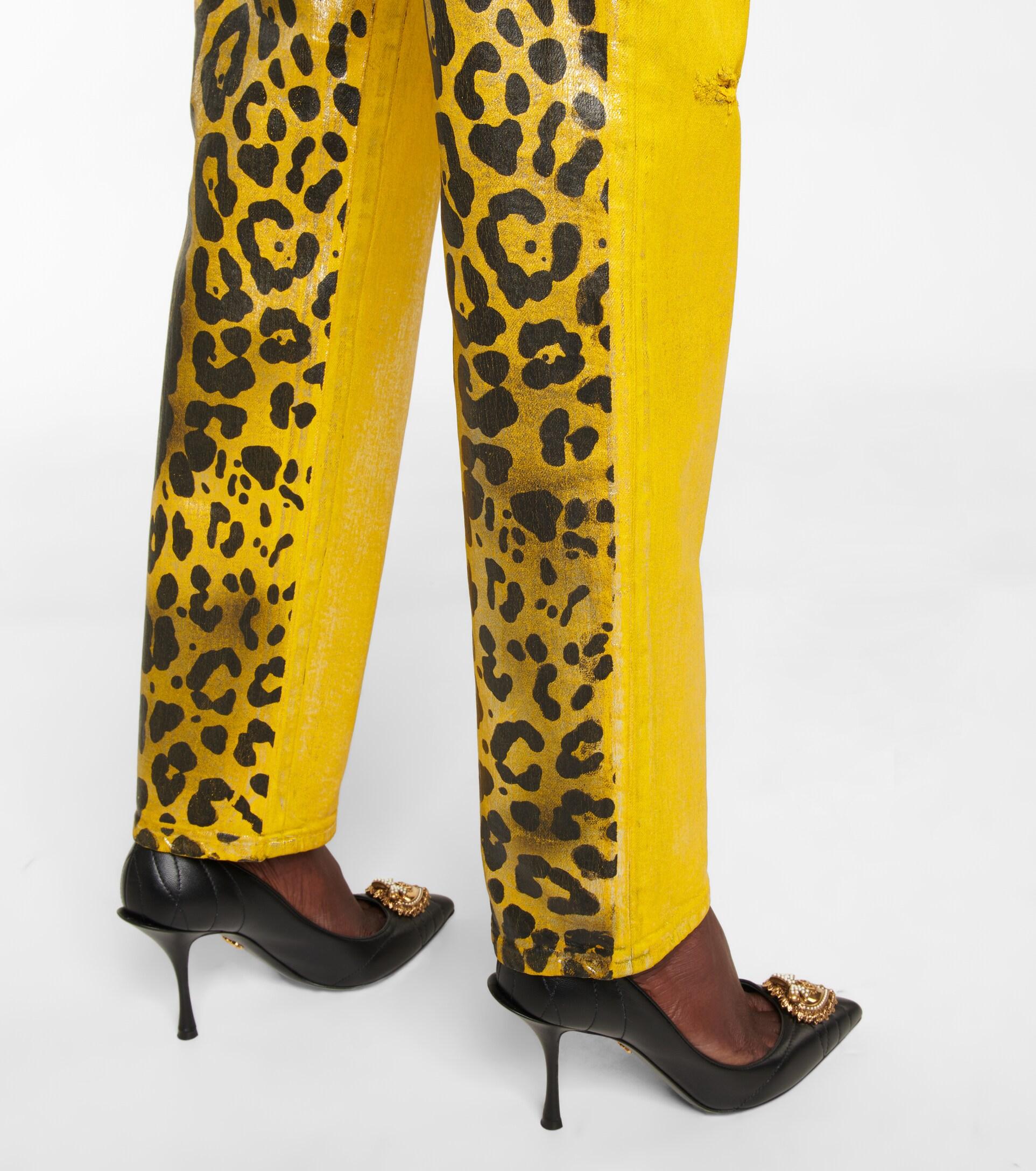 Dolce & Gabbana Mid-rise Leopard-print Jeans in Yellow | Lyst