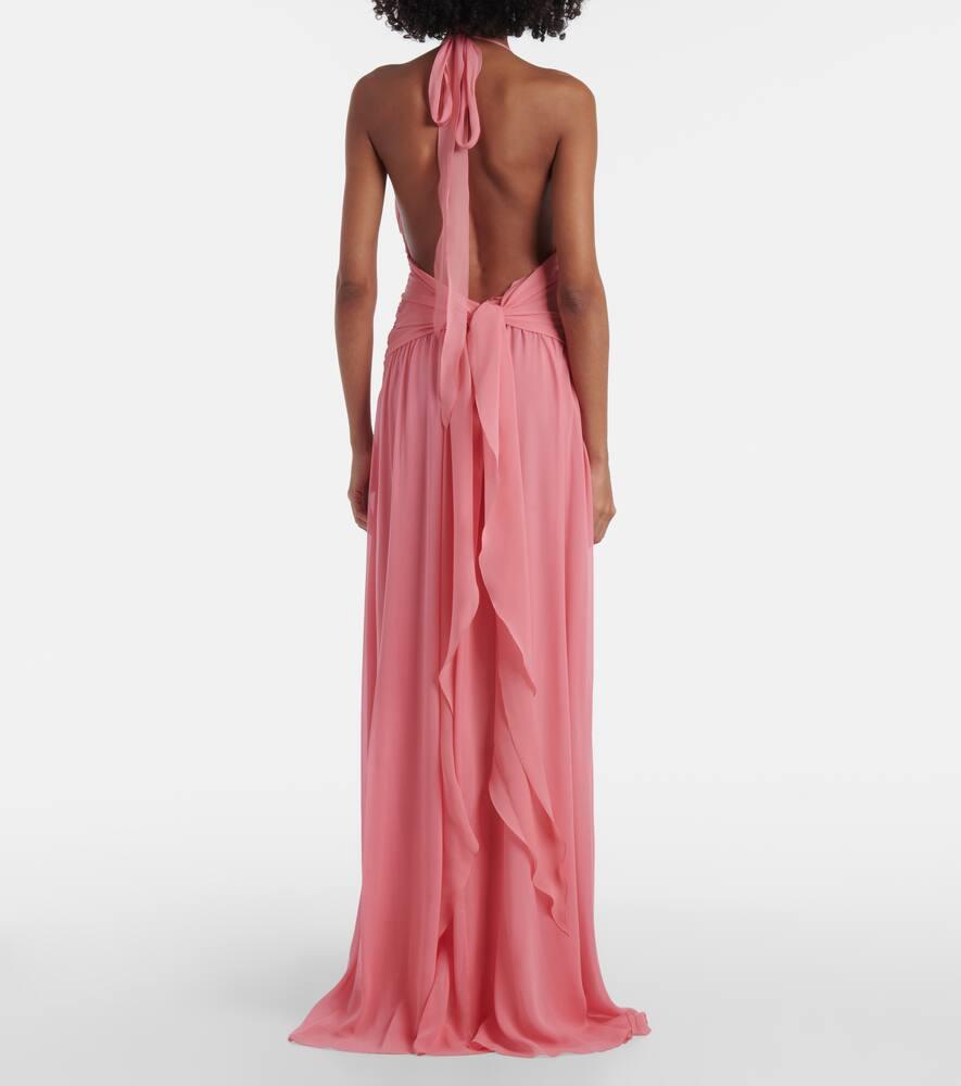 Blumarine Halterneck Silk Georgette Maxi Dress in Pink | Lyst Blumarine Halterneck Silk Georgette Maxi Dress in Pink | Lyst