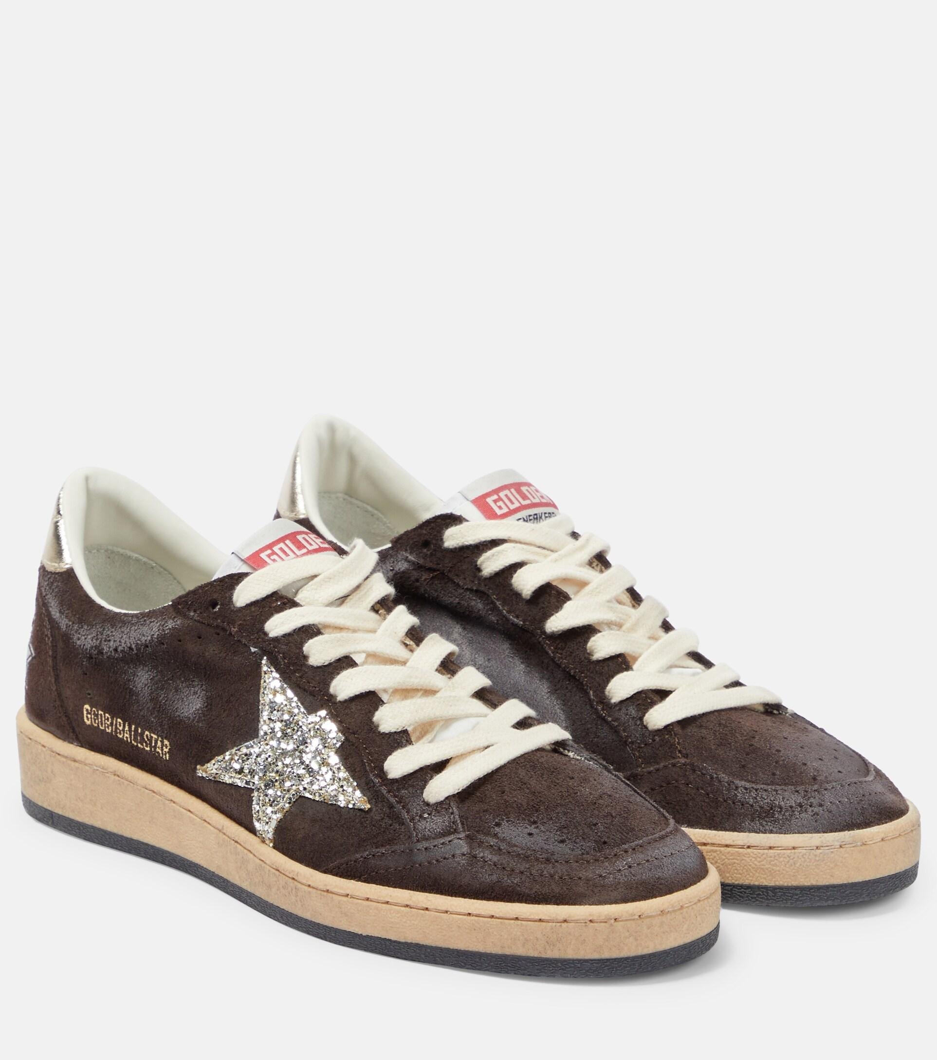 Golden Goose Ball Star Embellished Leather Sneakers in Brown | Lyst