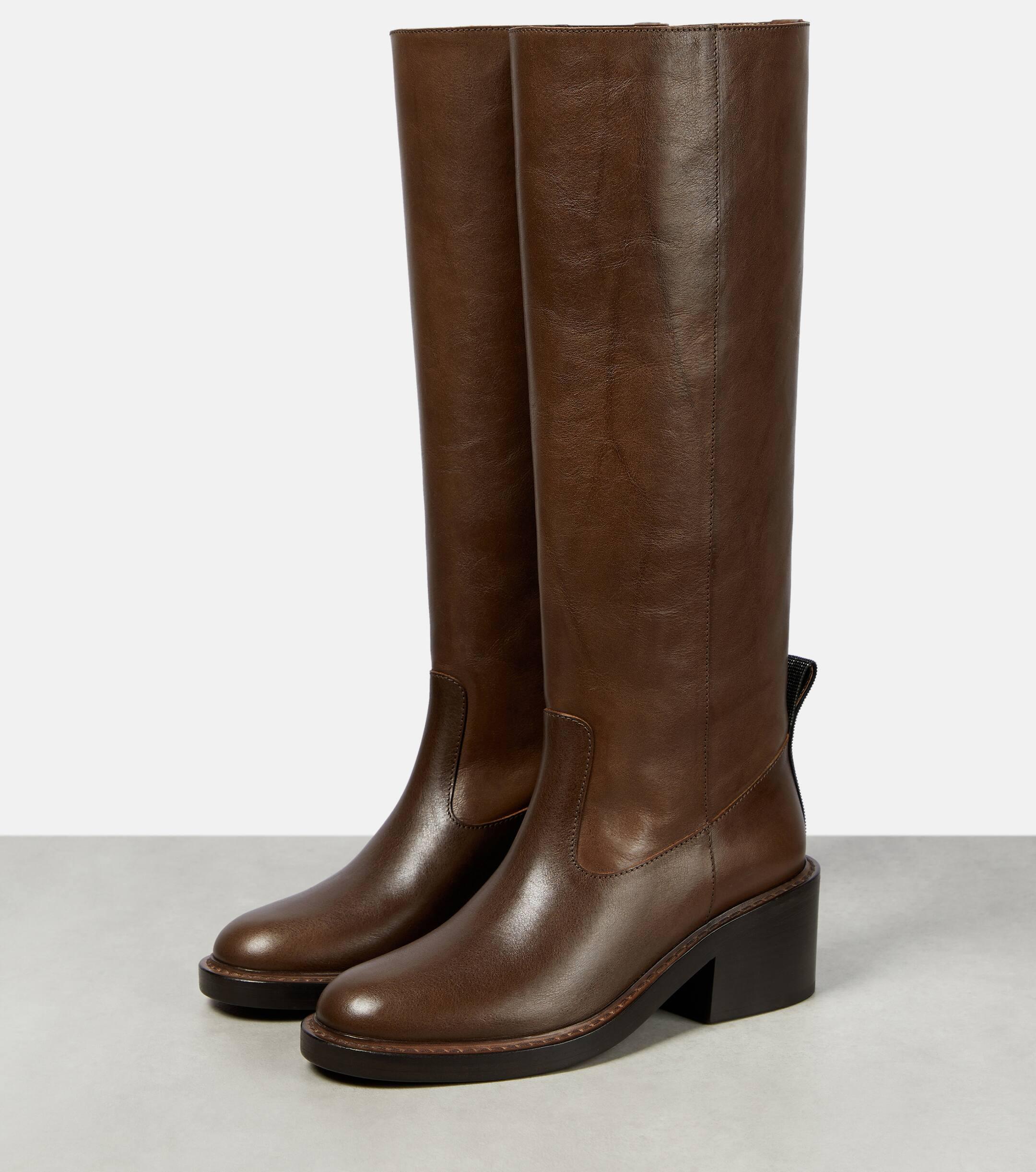 Brunello Cucinelli Leather Knee high Boots in Brown Lyst UK