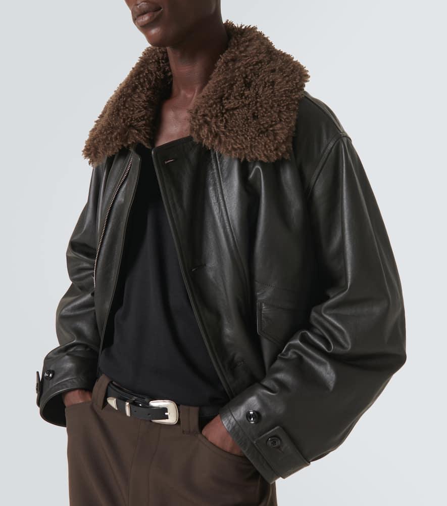Lemaire Shearling-trimmed Leather Blouson in Black for Men | Lyst