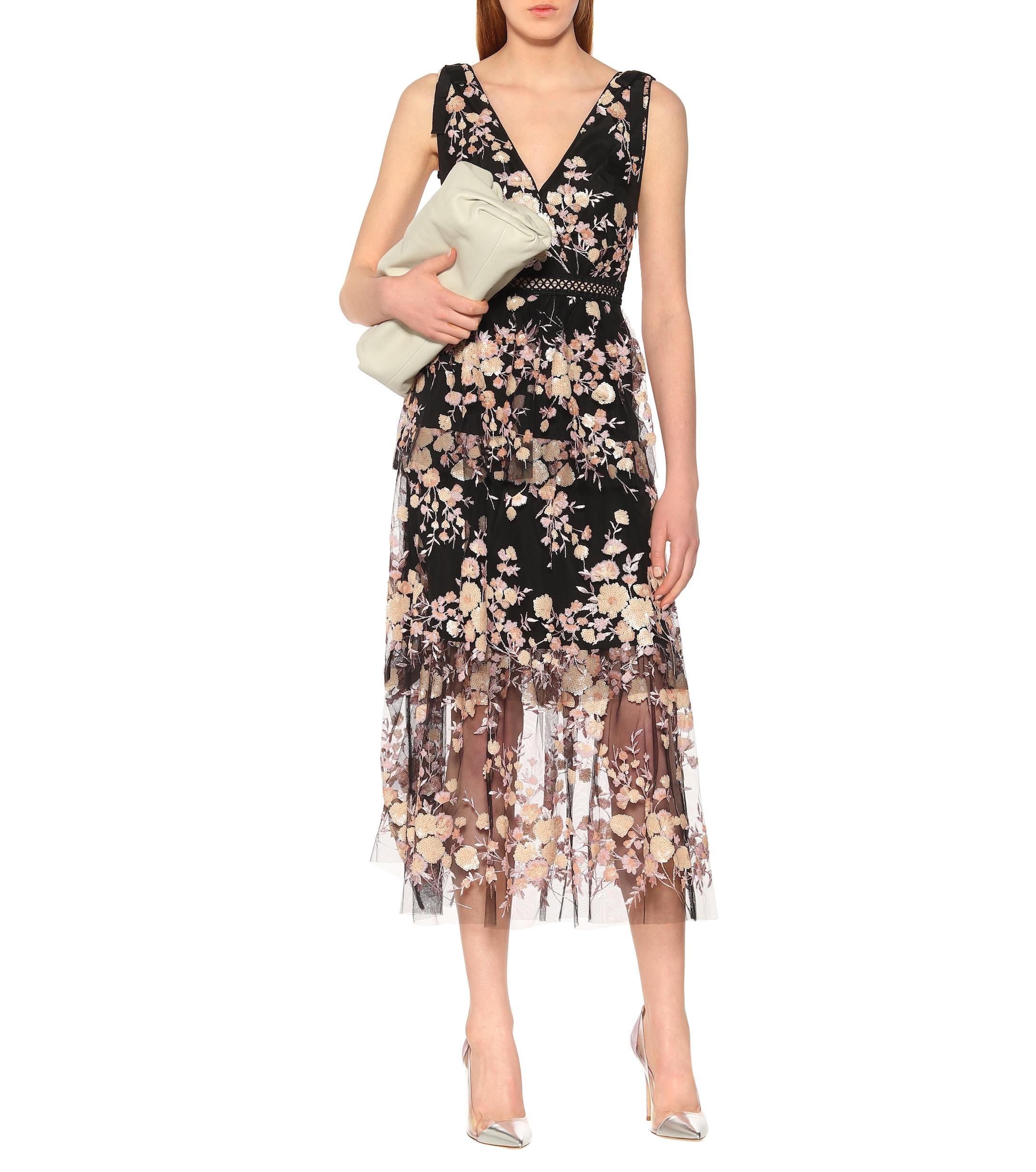 sleeveless midnight floral mesh dress