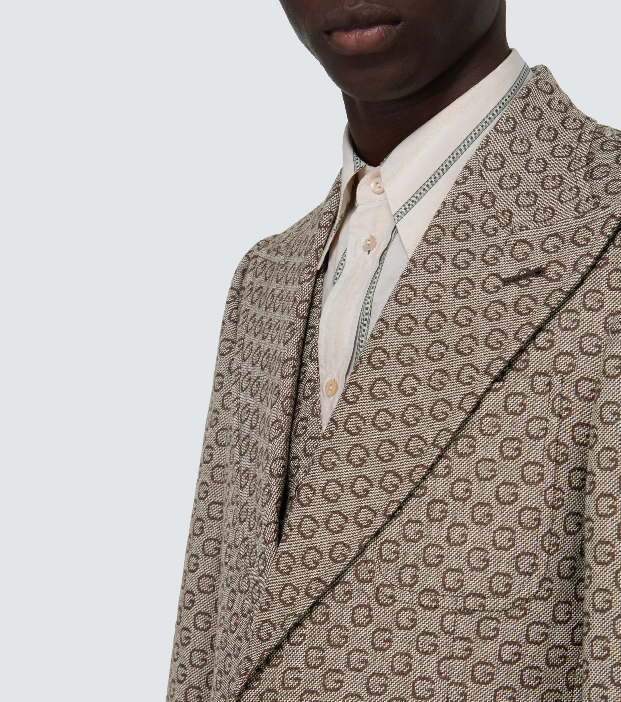 Gucci Monogrammed Wool Blazer in Brown for Men - Lyst