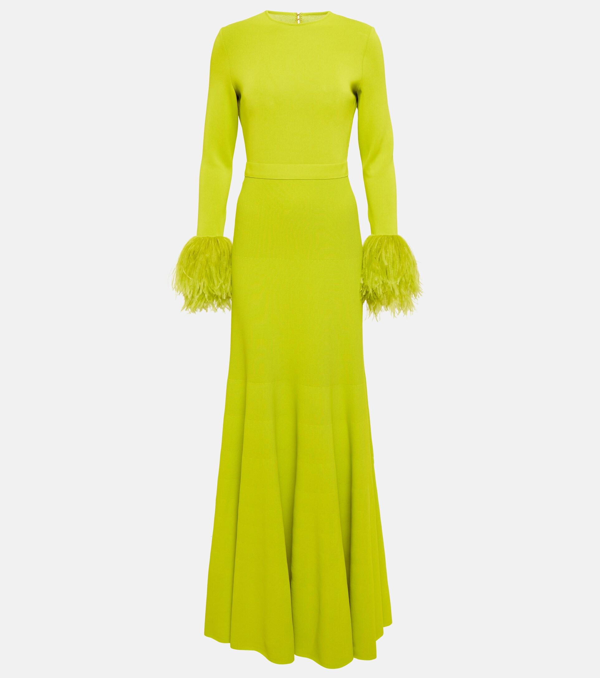Elie Saab Feather-trimmed Jersey Gown in Yellow | Lyst