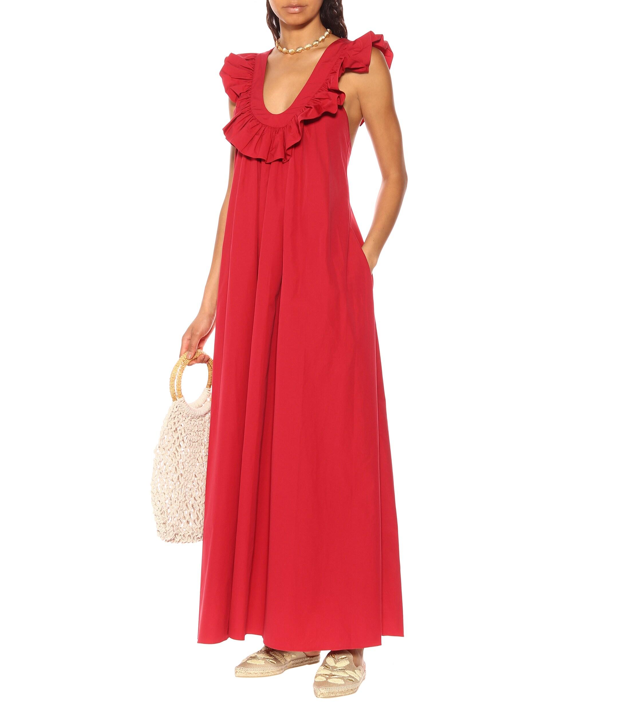 Three Graces London Geraldine Cotton Poplin Maxi Dress in Red - Lyst