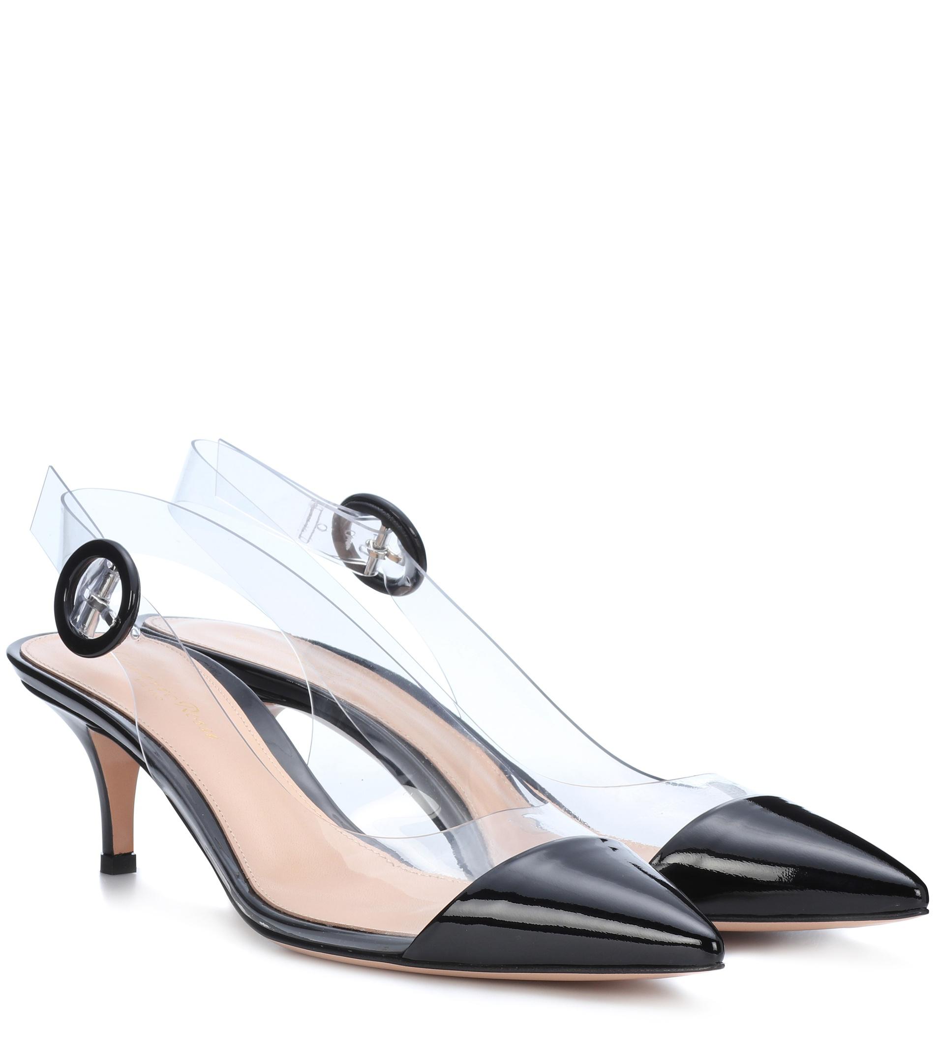 Gianvito Rossi Alice Slingback Leather Pumps in Black/Transparent