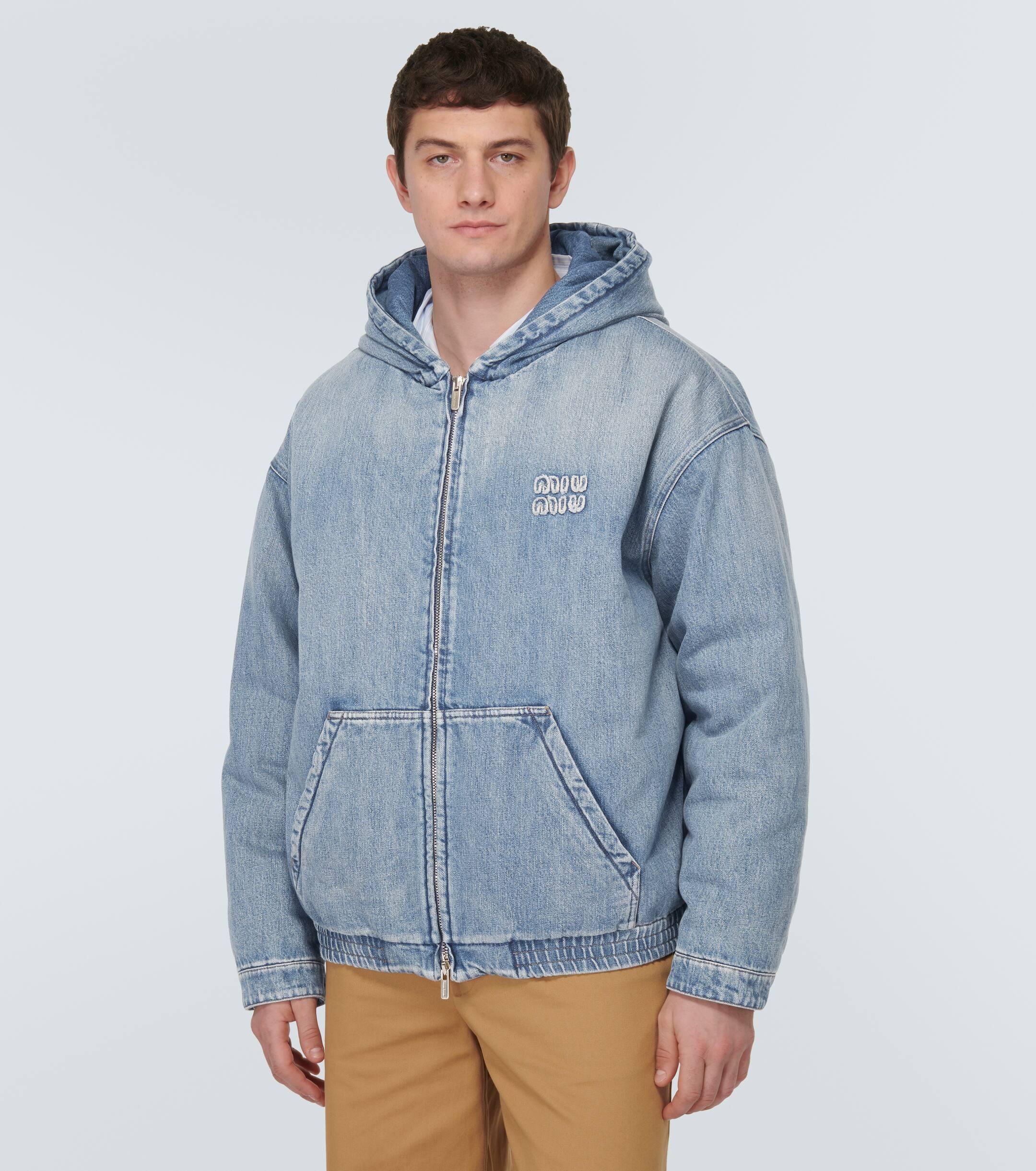 Miu Miu Logo Denim Hoodie in Blue for Men Lyst UK