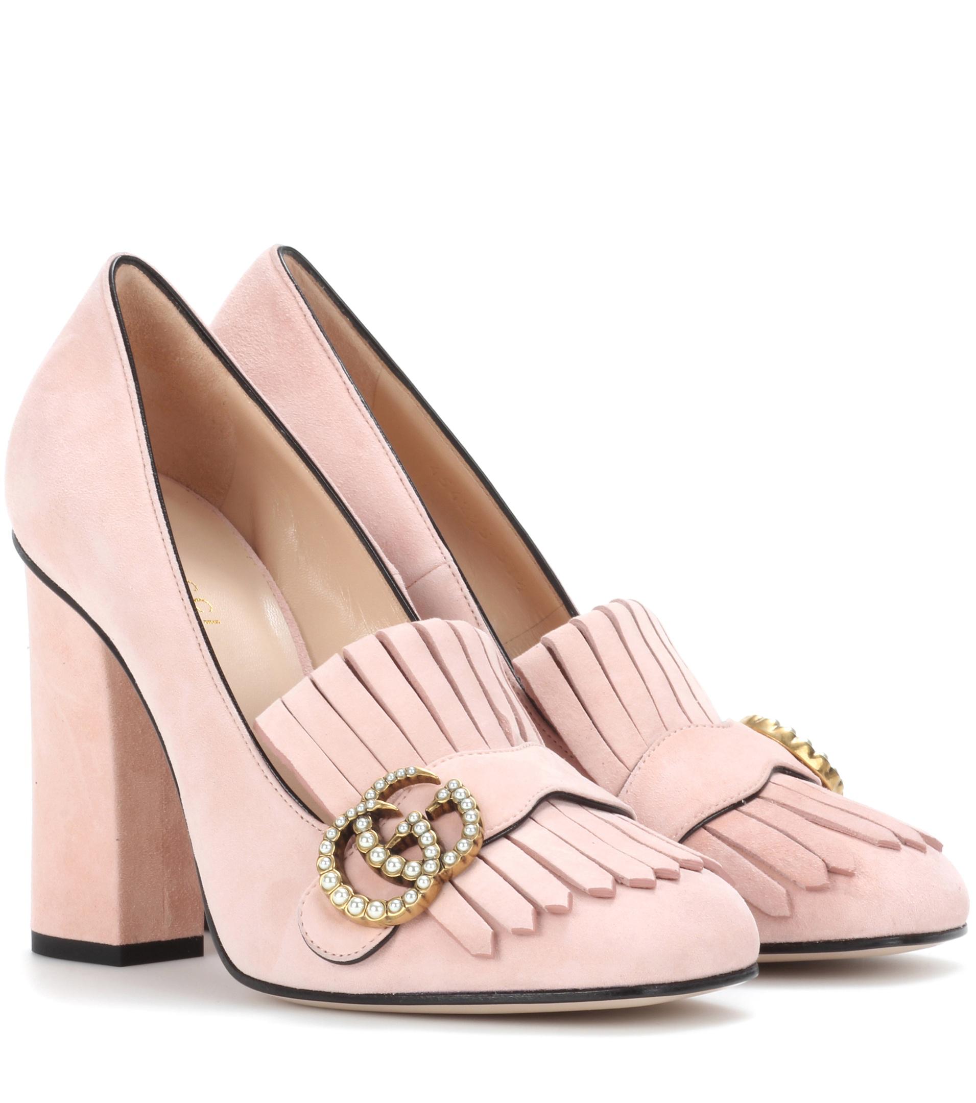 Gucci Suede Loafer Pumps in Pink - Lyst