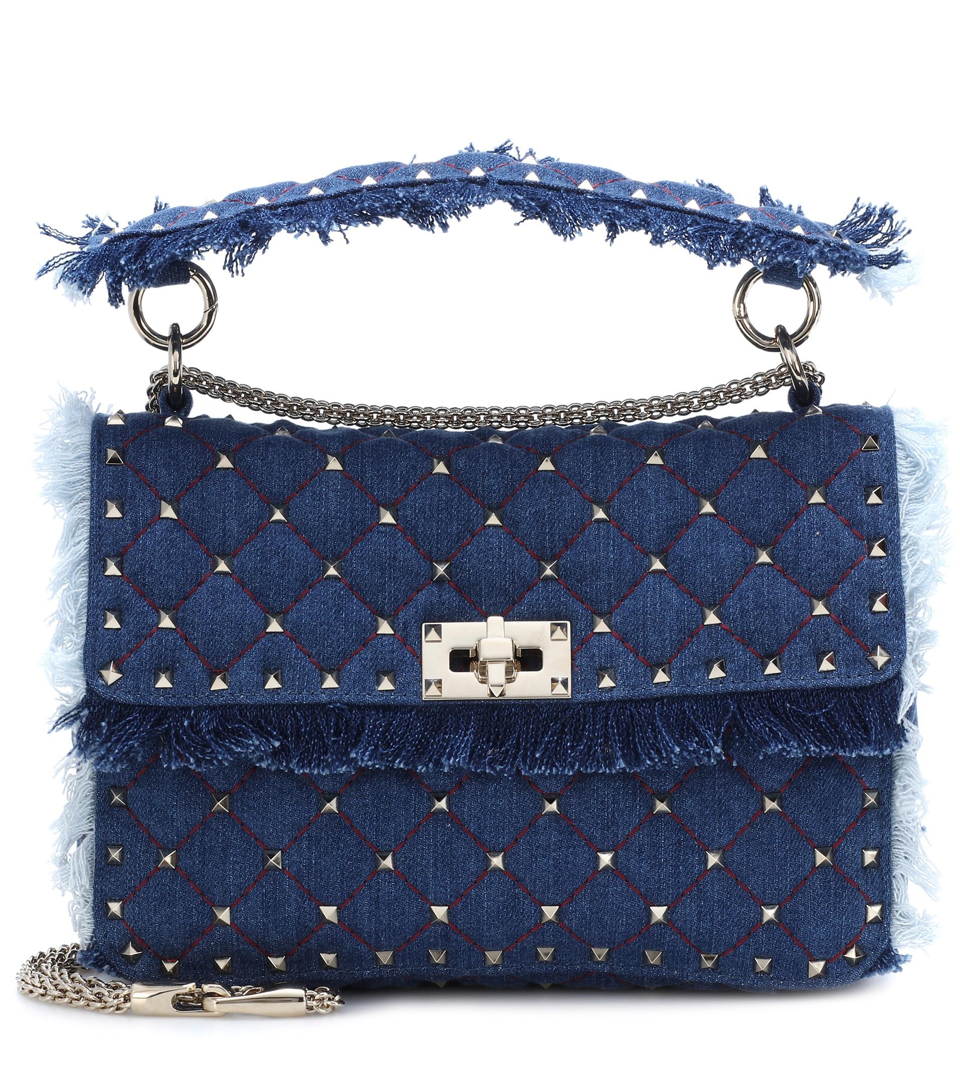 Valentino Rockstud Spike Medium Denim Shoulder Bag in Blue - Lyst
