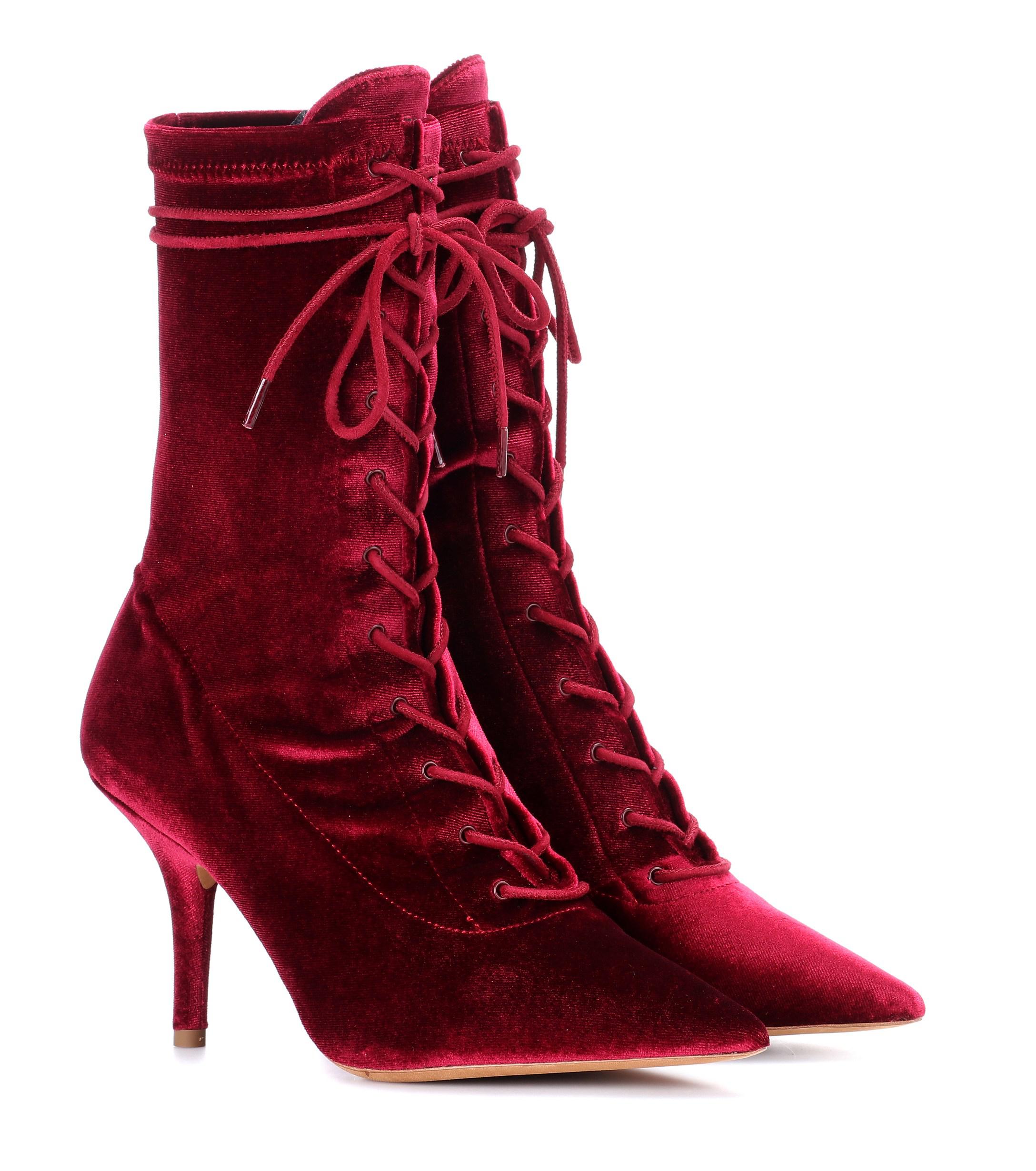 Yeezy Velvet Ankle Boots (season 5) in Oxblood (Red) - Lyst