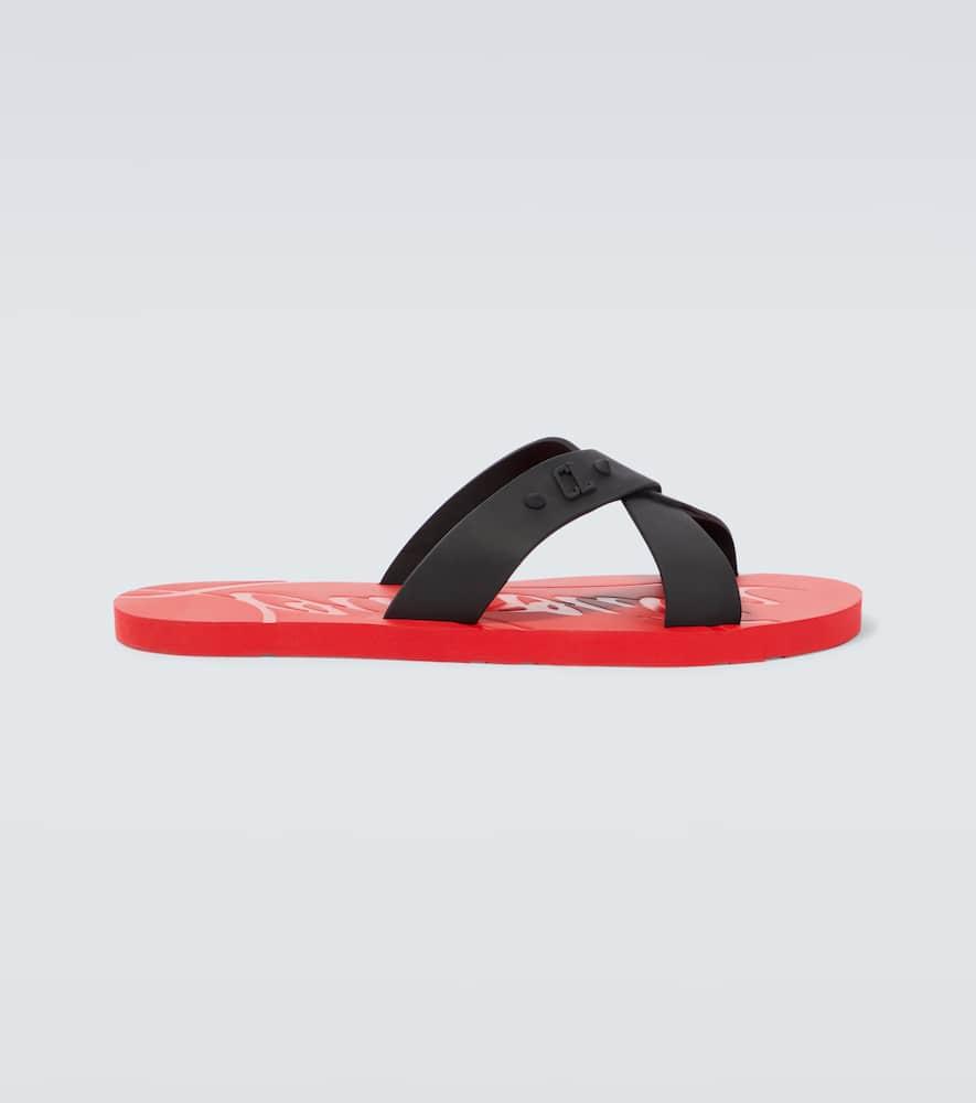 Christian Louboutin Loubi Cross Rubber Slides in Red for Men