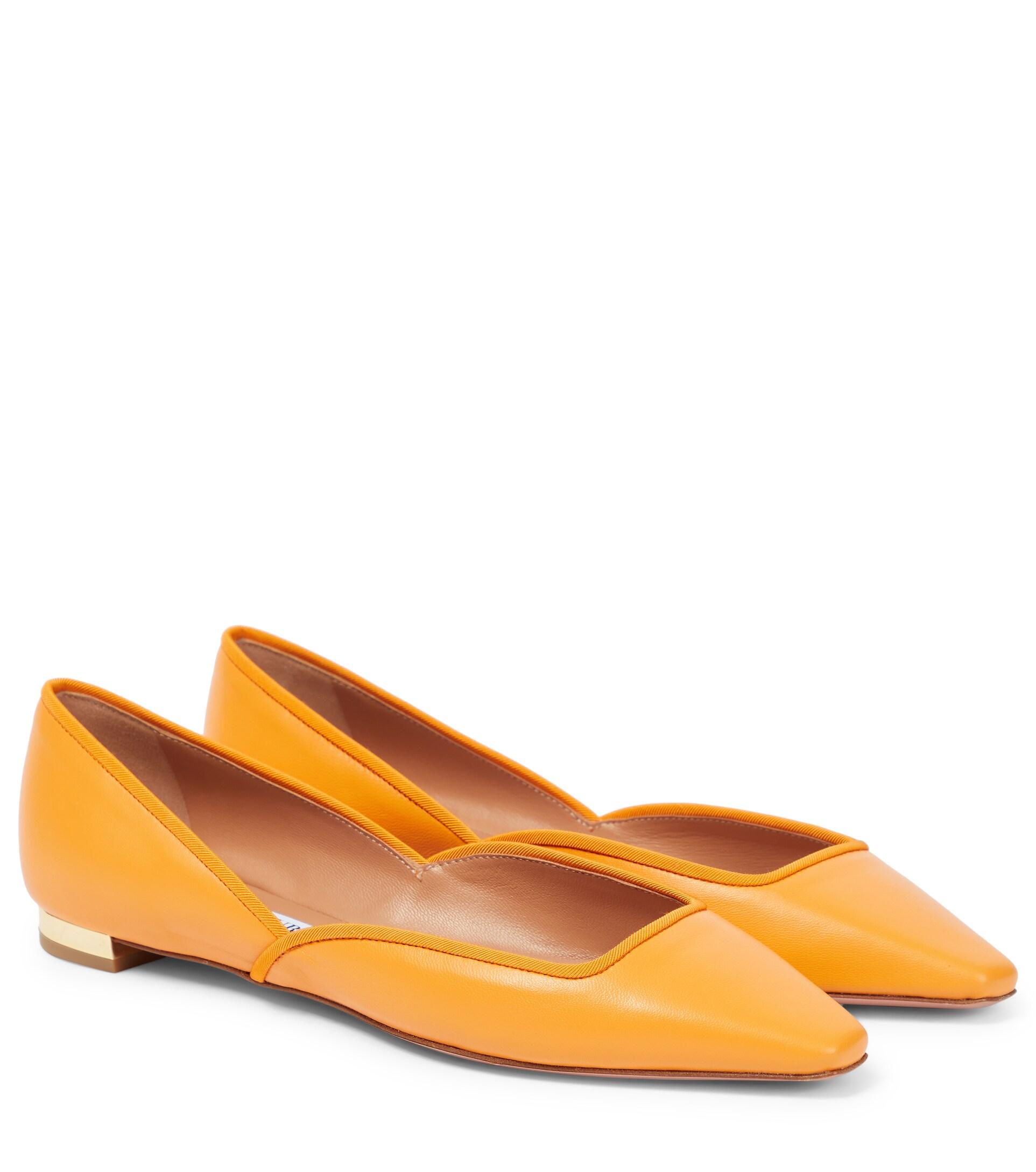 Aquazzura Maia Leather Ballet Flats in Orange Lyst