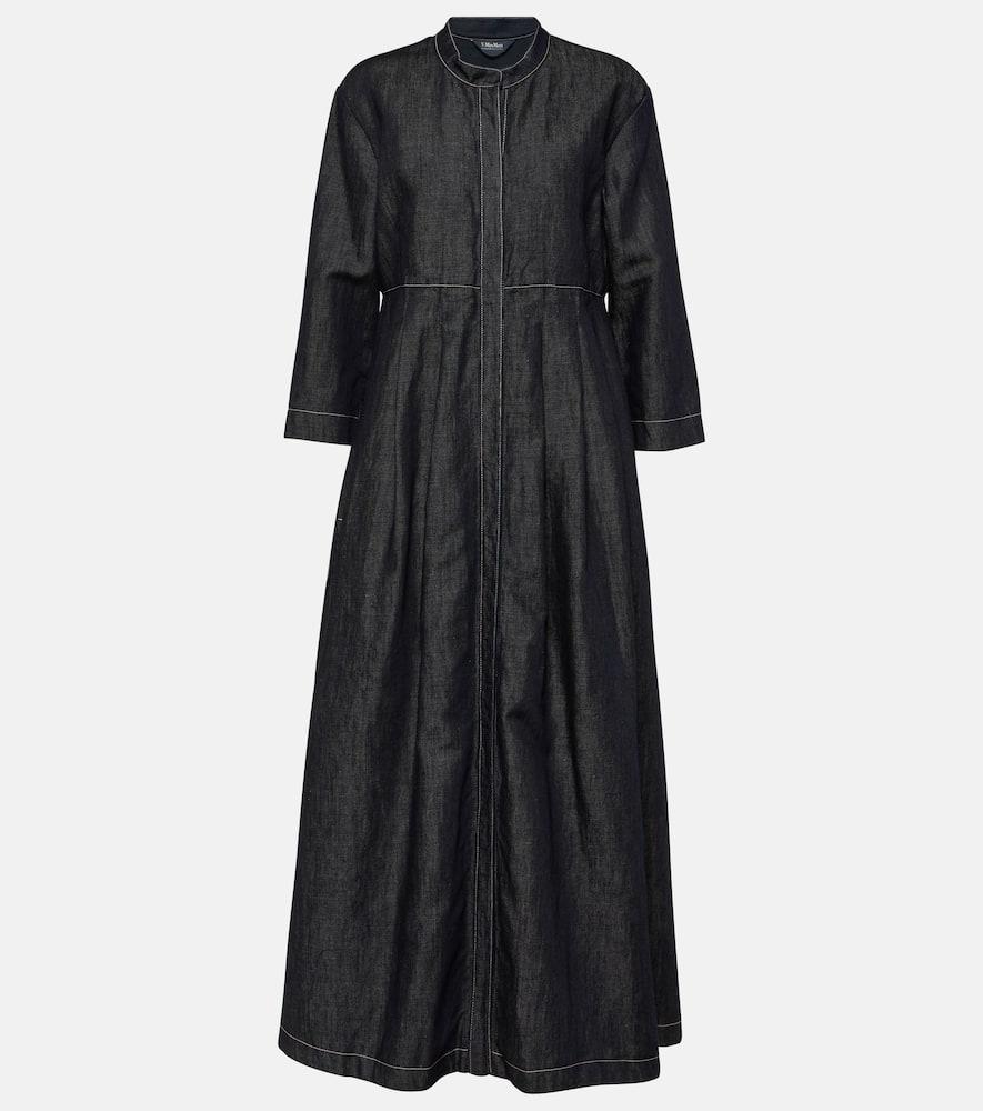 Max Mara Autore Pleated Denim Midi Dress in Black | Lyst