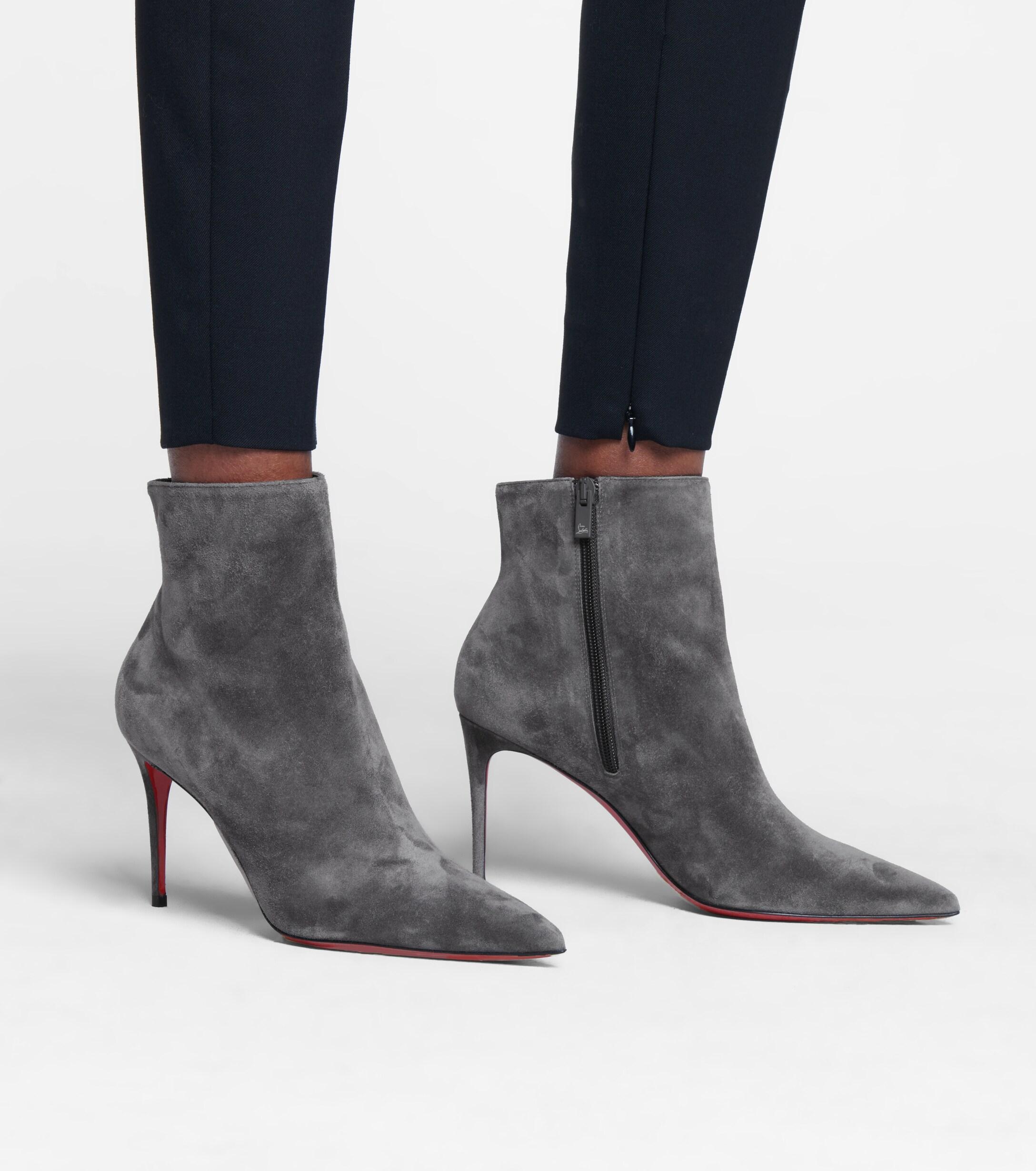 Christian Louboutin So Kate 85 Suede Ankle Boots in Gray | Lyst