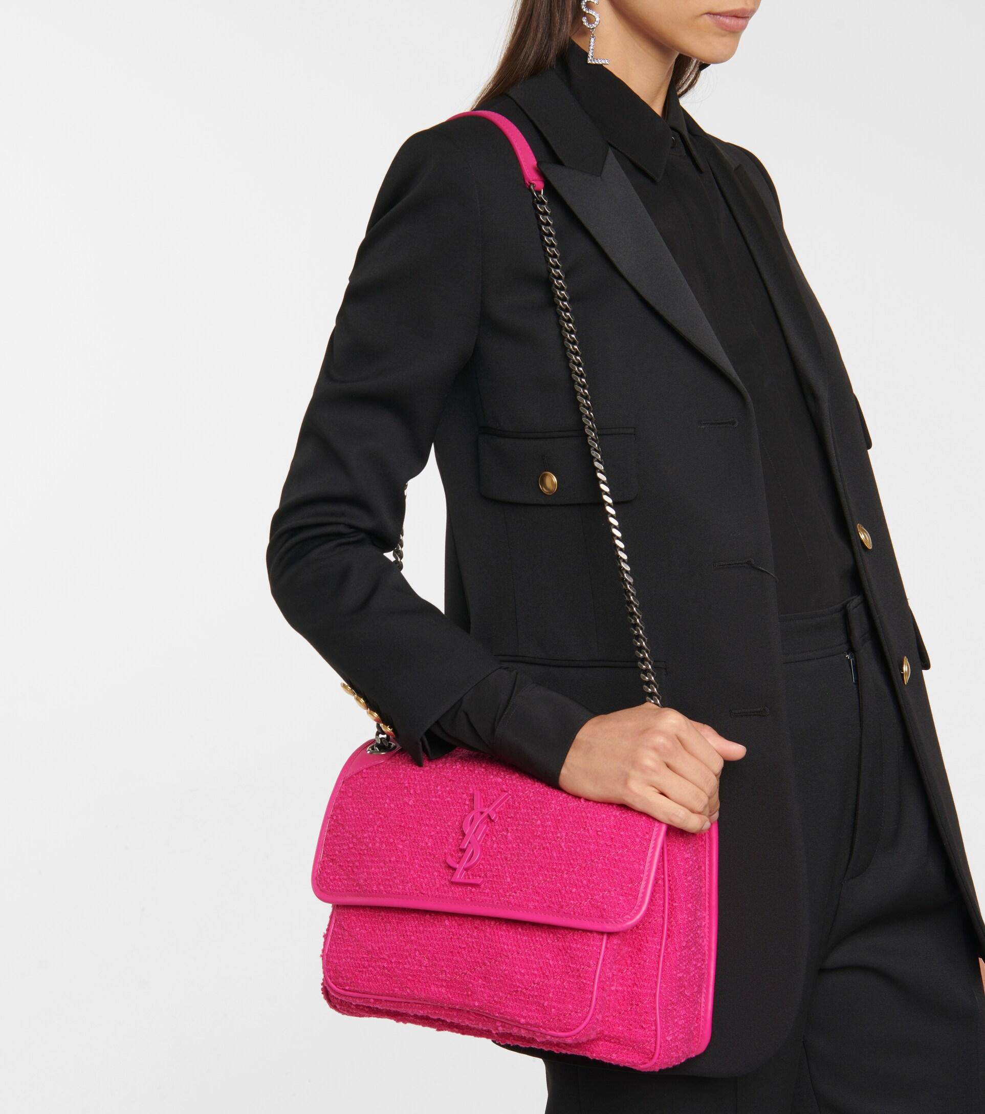 Saint Laurent Niki Medium Tweed Shoulder Bag in Pink