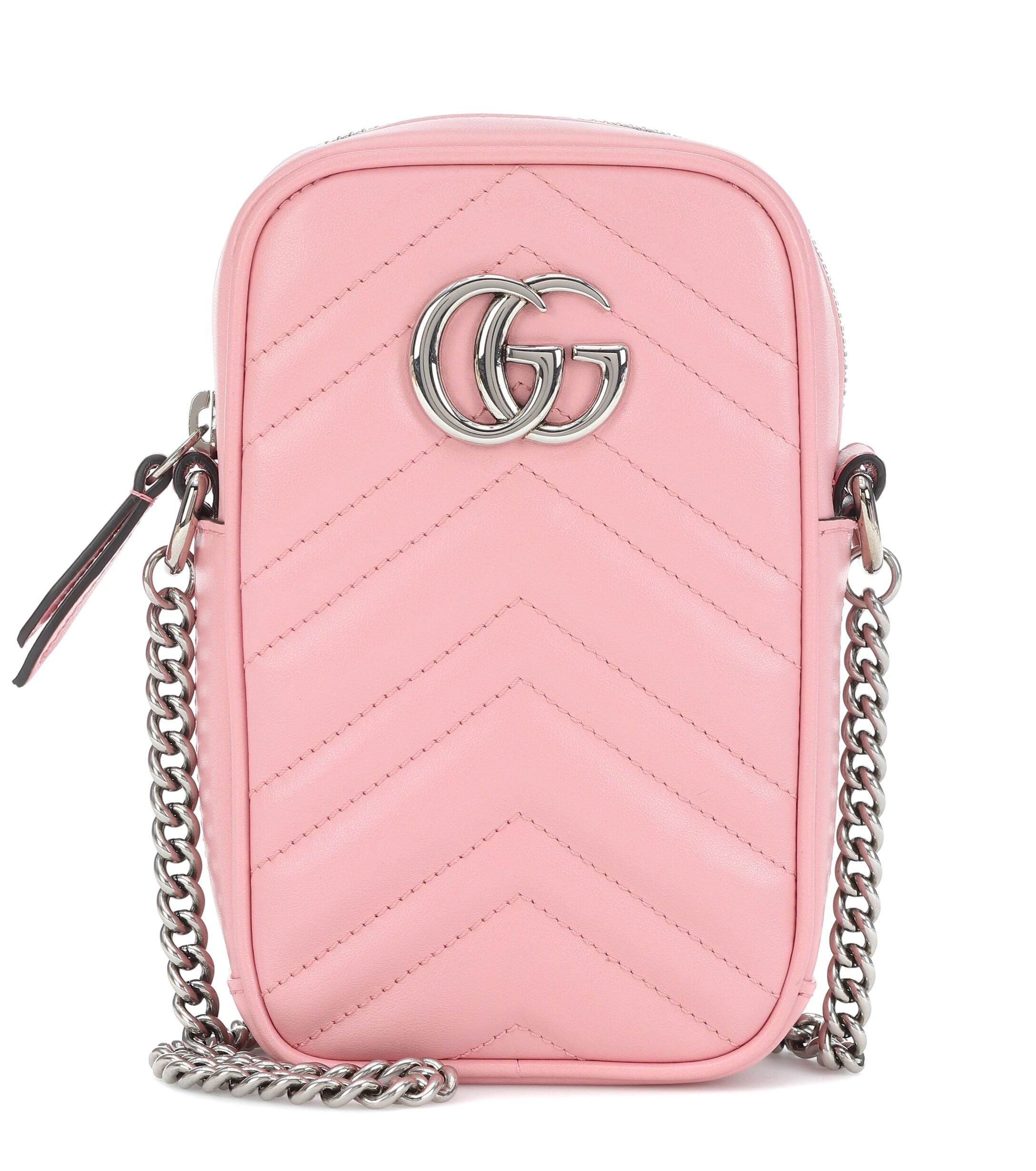 gg marmont matelassé leather wallet on a chain