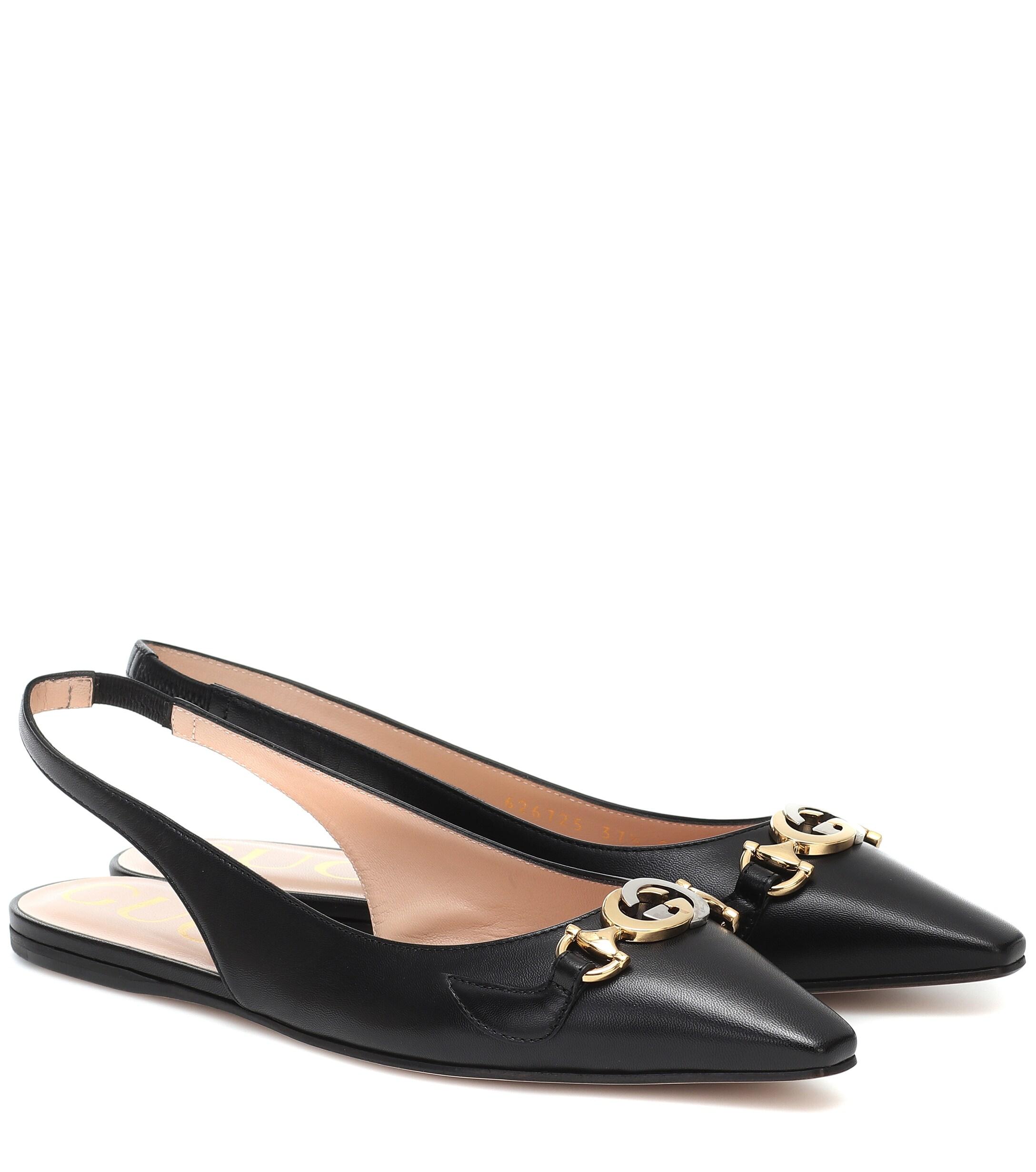 Gucci Leather Slingback Ballet Flats in Black | Lyst