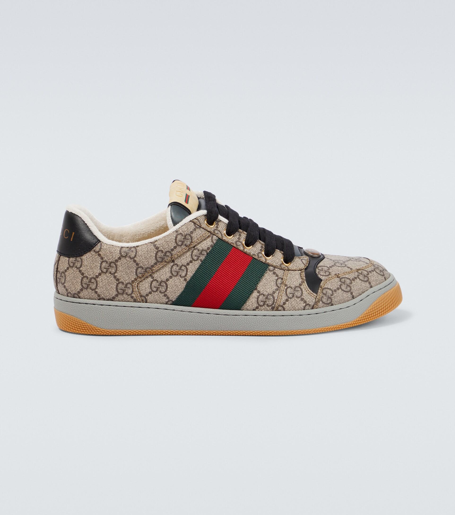 Gucci Screener Leather-trimmed GG Sneakers in Brown for Men | Lyst