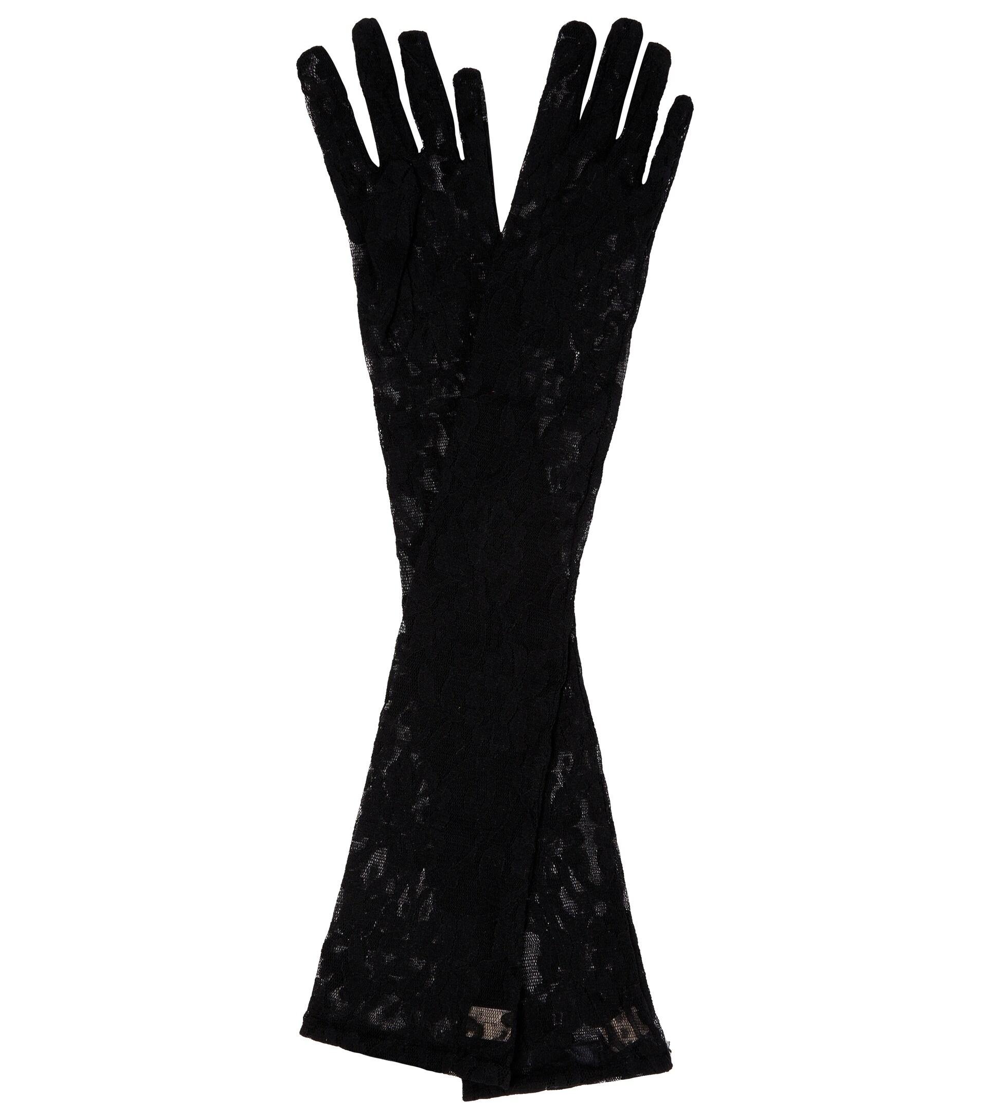 GUCCI Lace Fingerless Gloves 7.5 Black 1163243