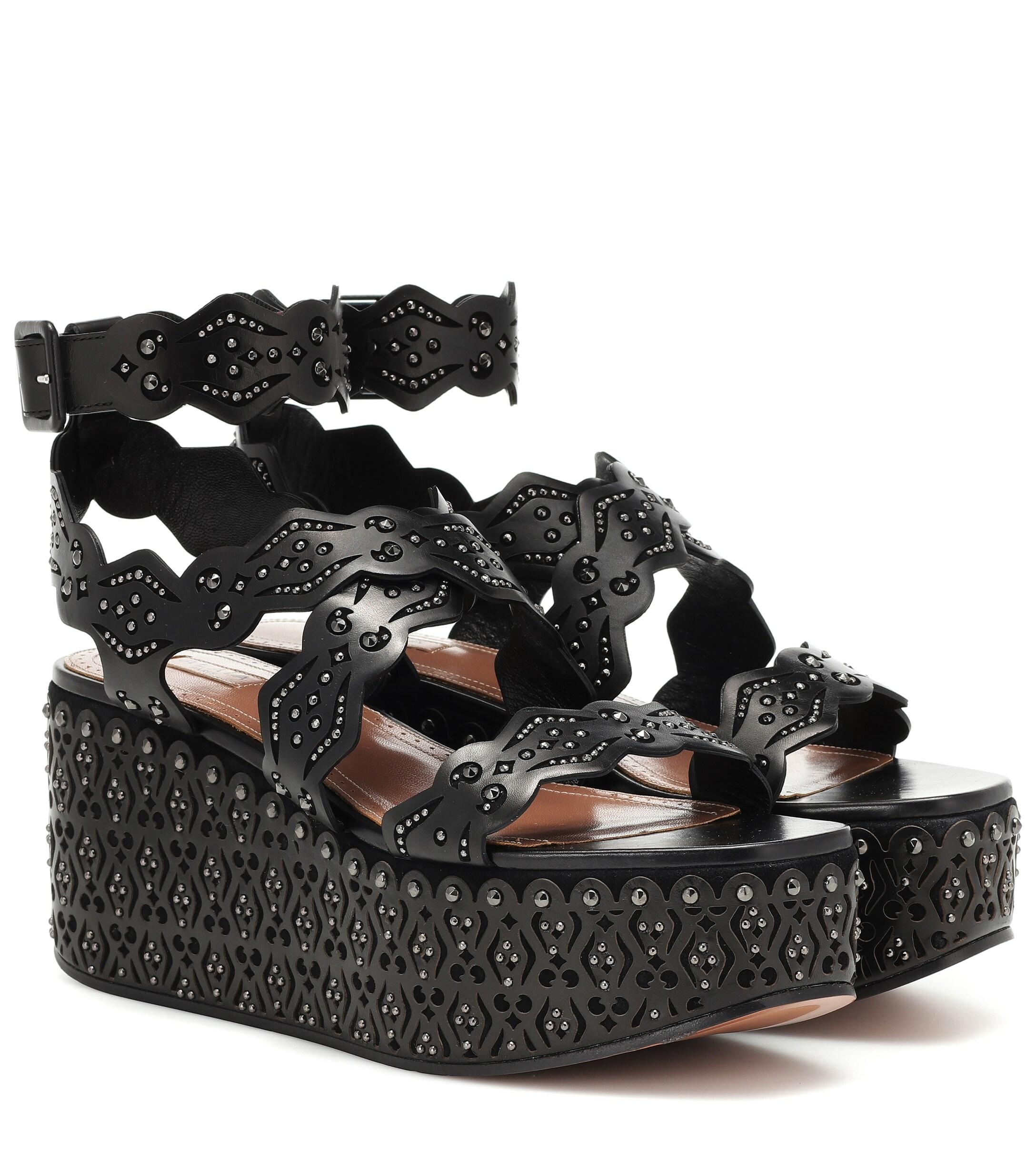 Alaïa Studded Leather Plateau Sandals in Black - Lyst