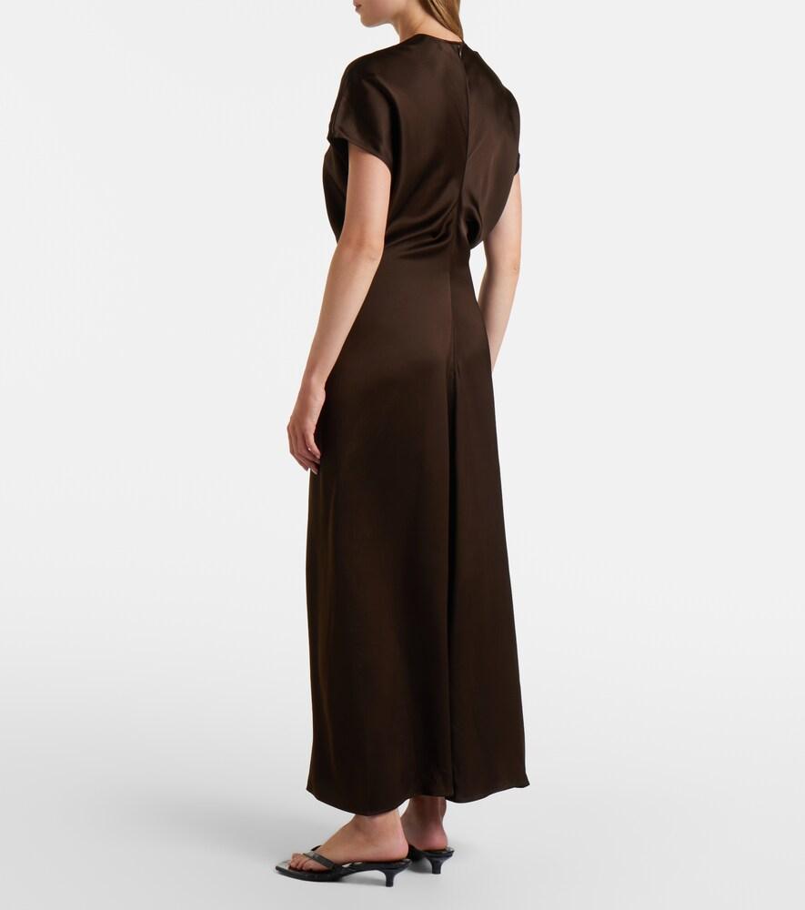 toteme draped satin dress Gathered hammered silk-satin maxi dress - green