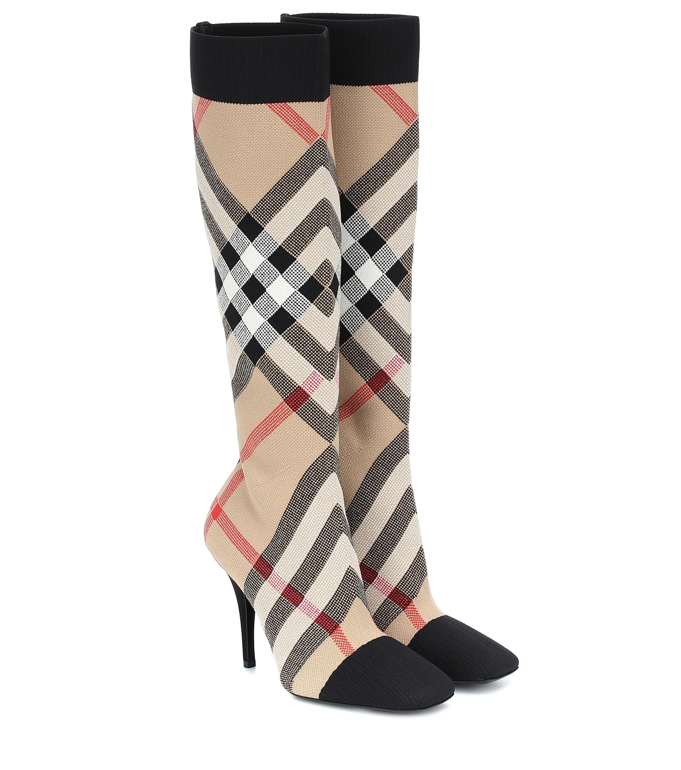 Burberry Vintage Check Knee-high Sock Boots in Natural | Lyst