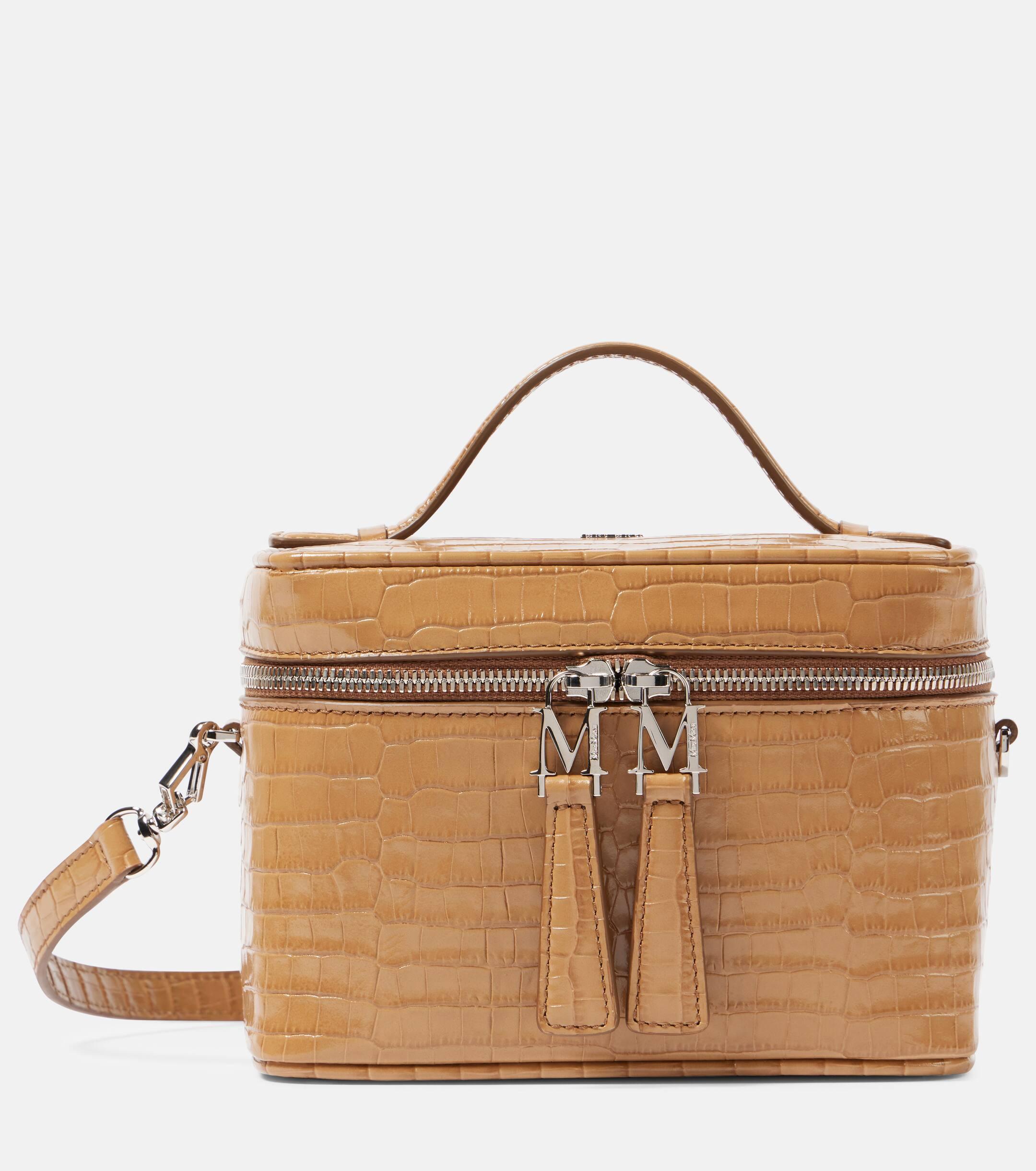 Max Mara Vanity Mini Croc-Effect Leather Crossbody Bag in Brown