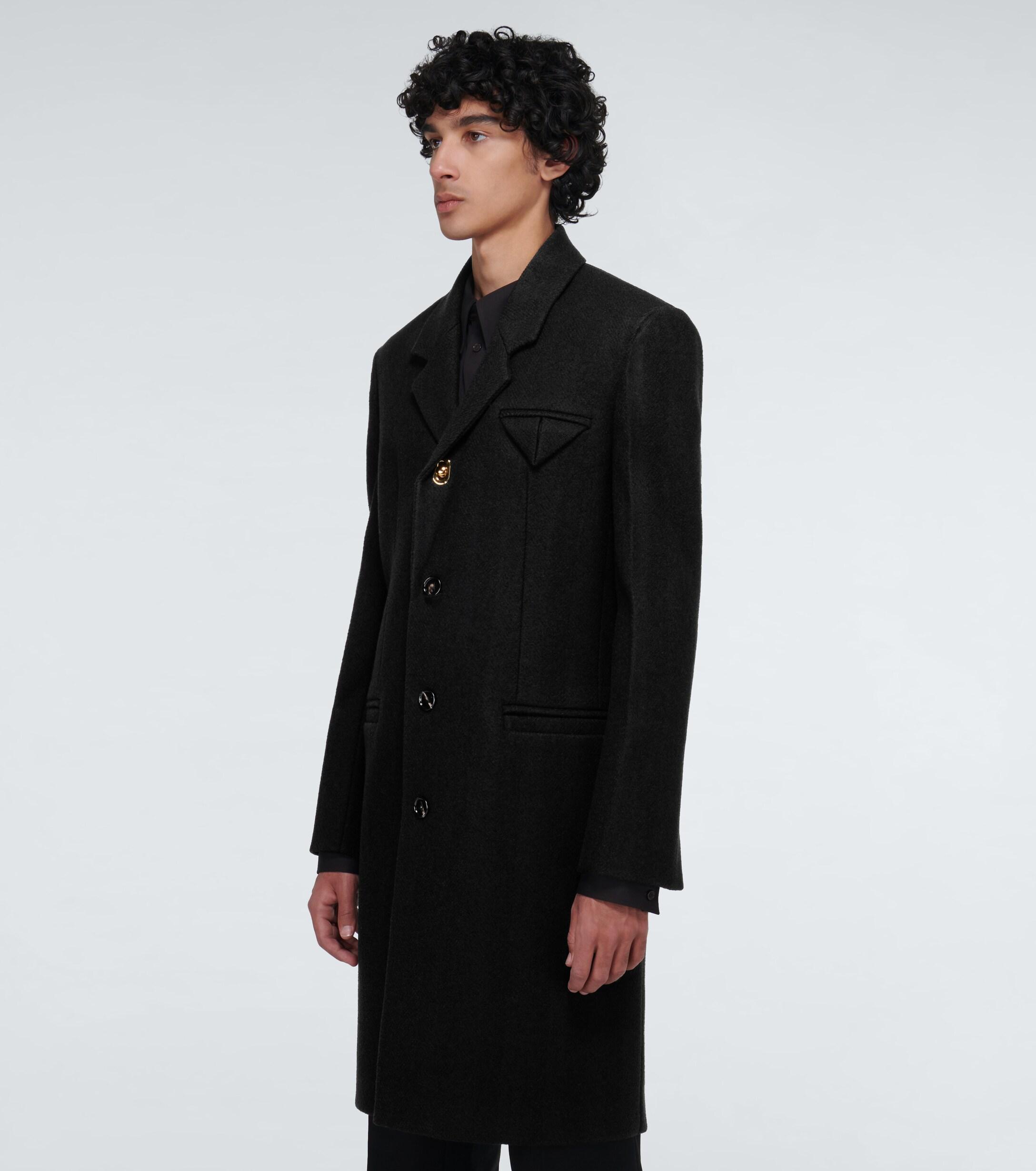 Bottega Veneta Wool Single-breasted Herringbone Coat in Black for Men ...