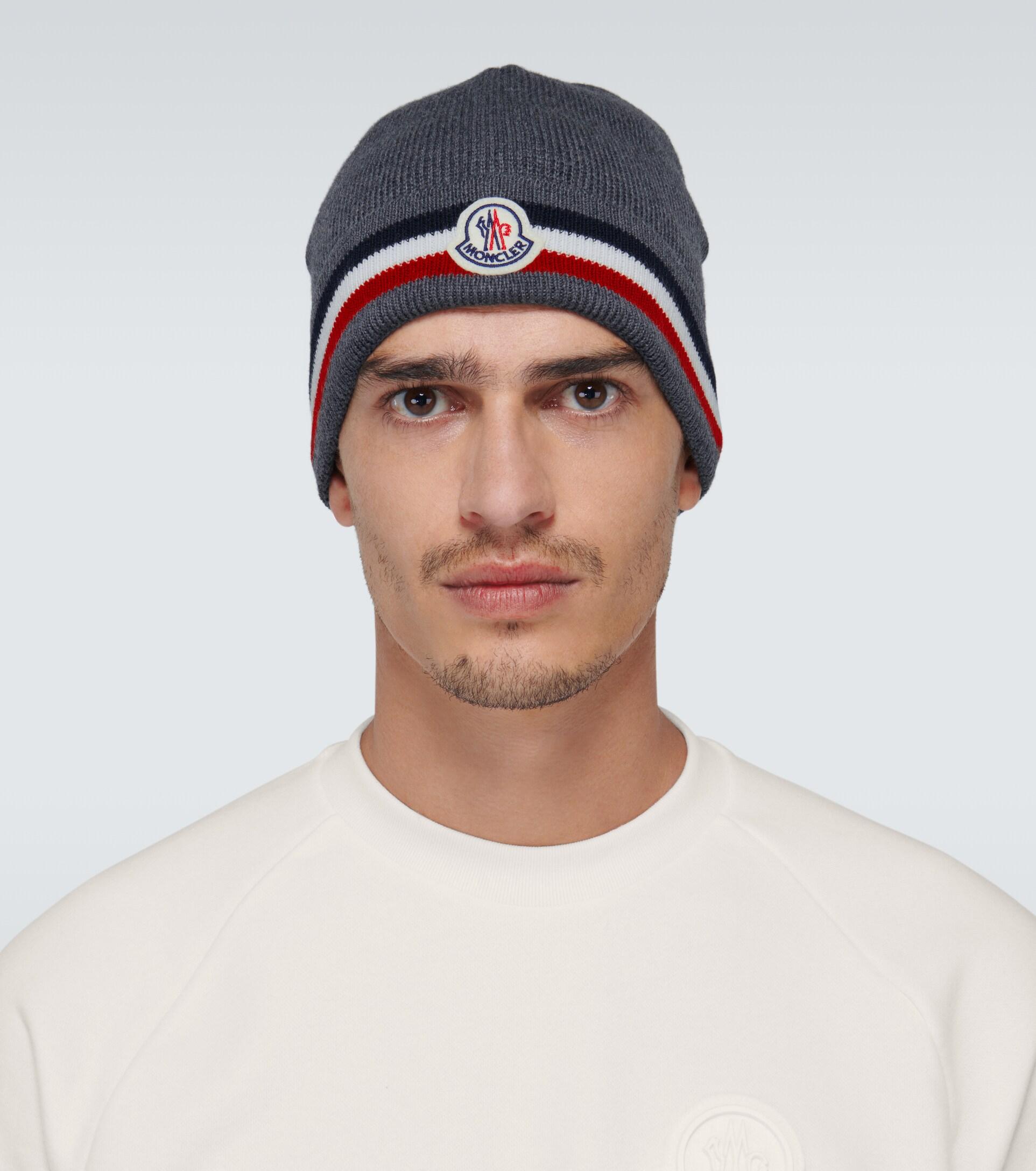 Moncler Striped Wool-knit Beanie in Grey (Gray) for Men - Save 40% | Lyst