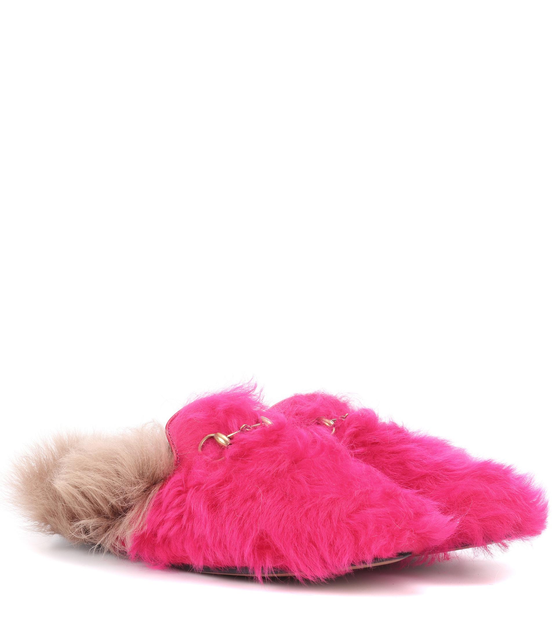Gucci Princetown Shearling Slippers in Pink & Purple (Pink) - Lyst