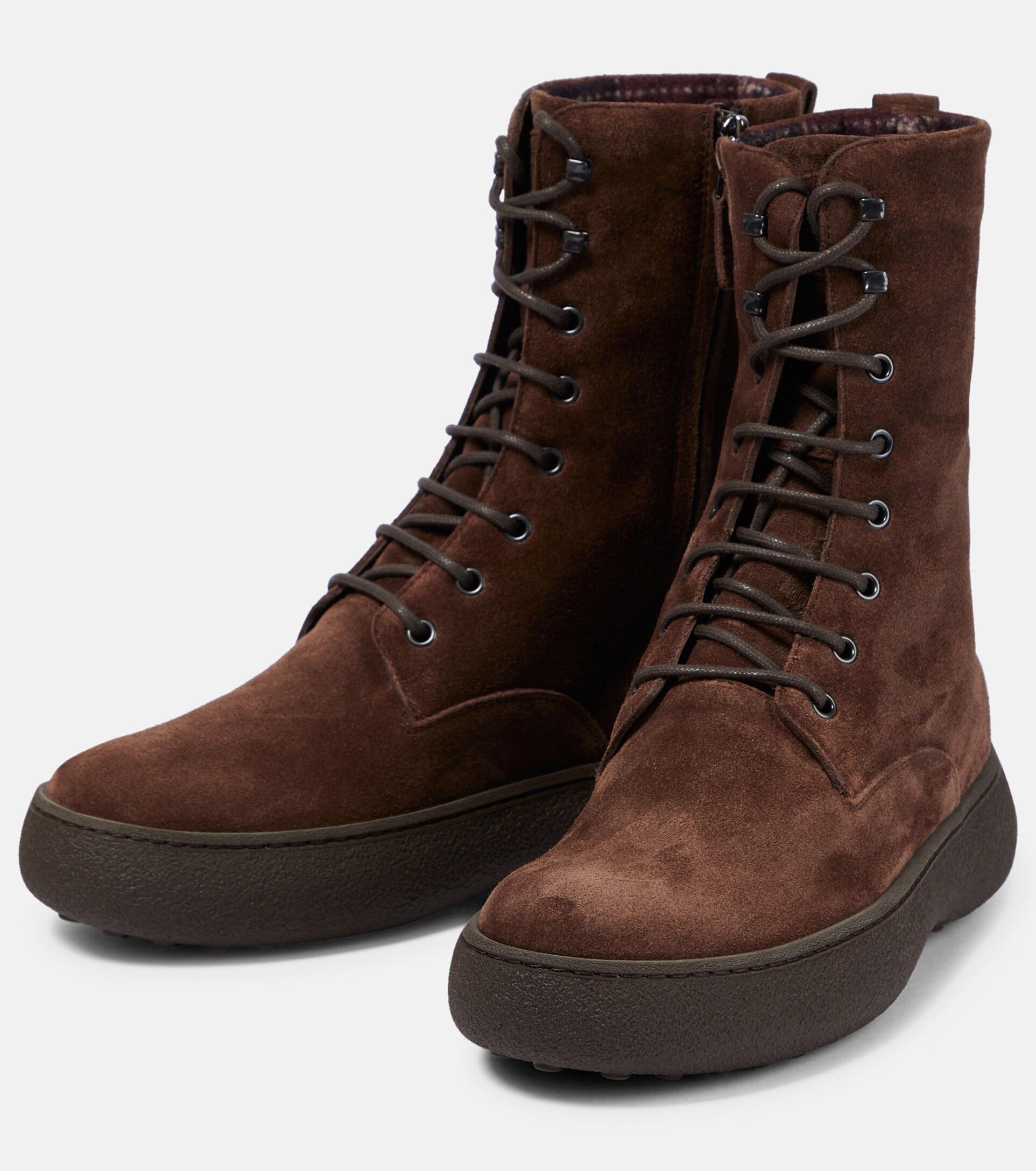 Tod's Suede Combat Boots in Brown | Lyst