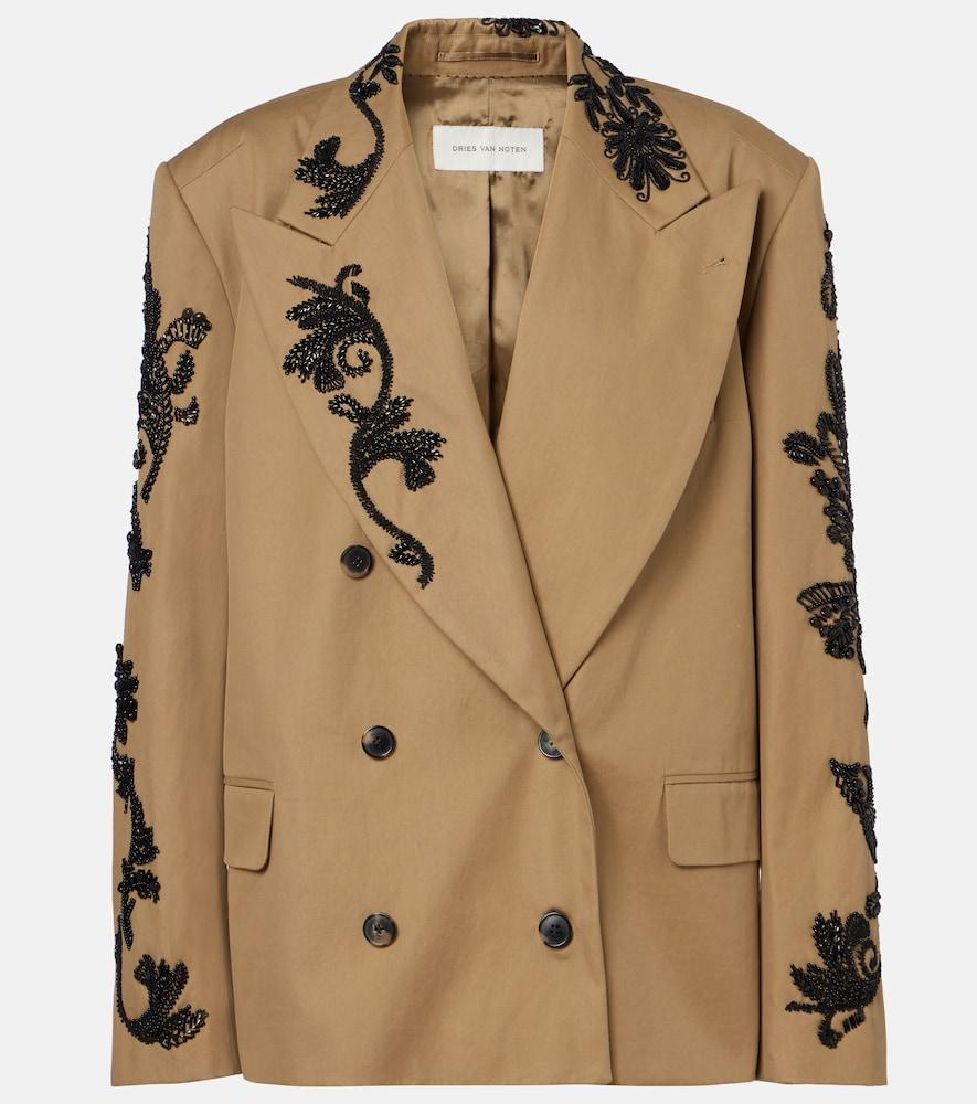 Dries Van Noten Embellished Cotton Double-Breasted Blazer in