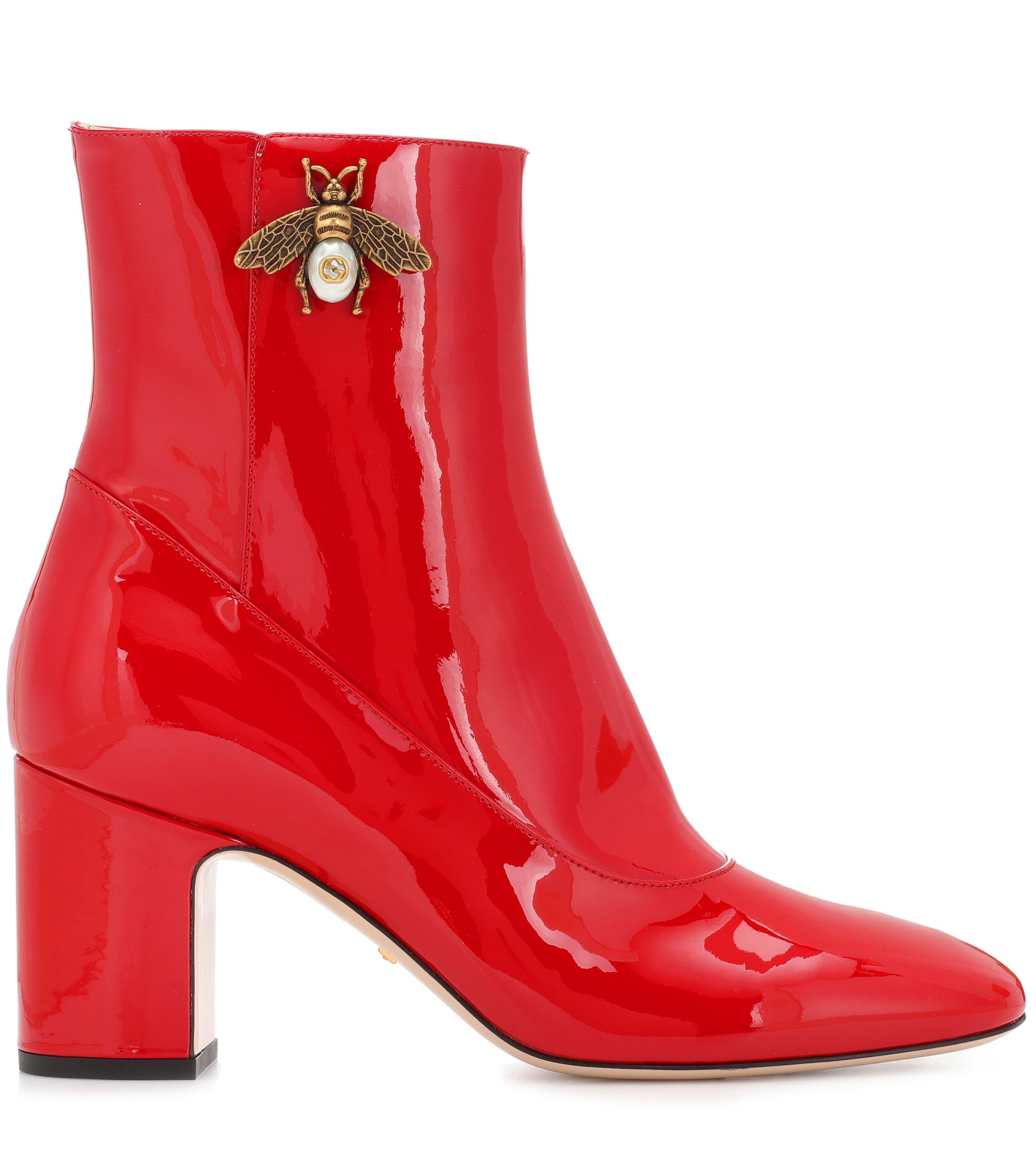 Gucci Patent Leather Ankle Boots in Red | Lyst