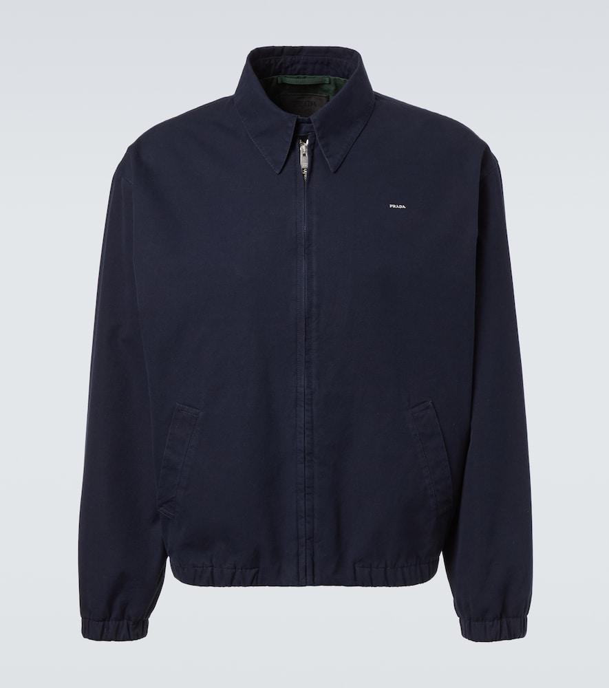 Prada Logo Cotton Blouson Jacket in Blue for Men | Lyst