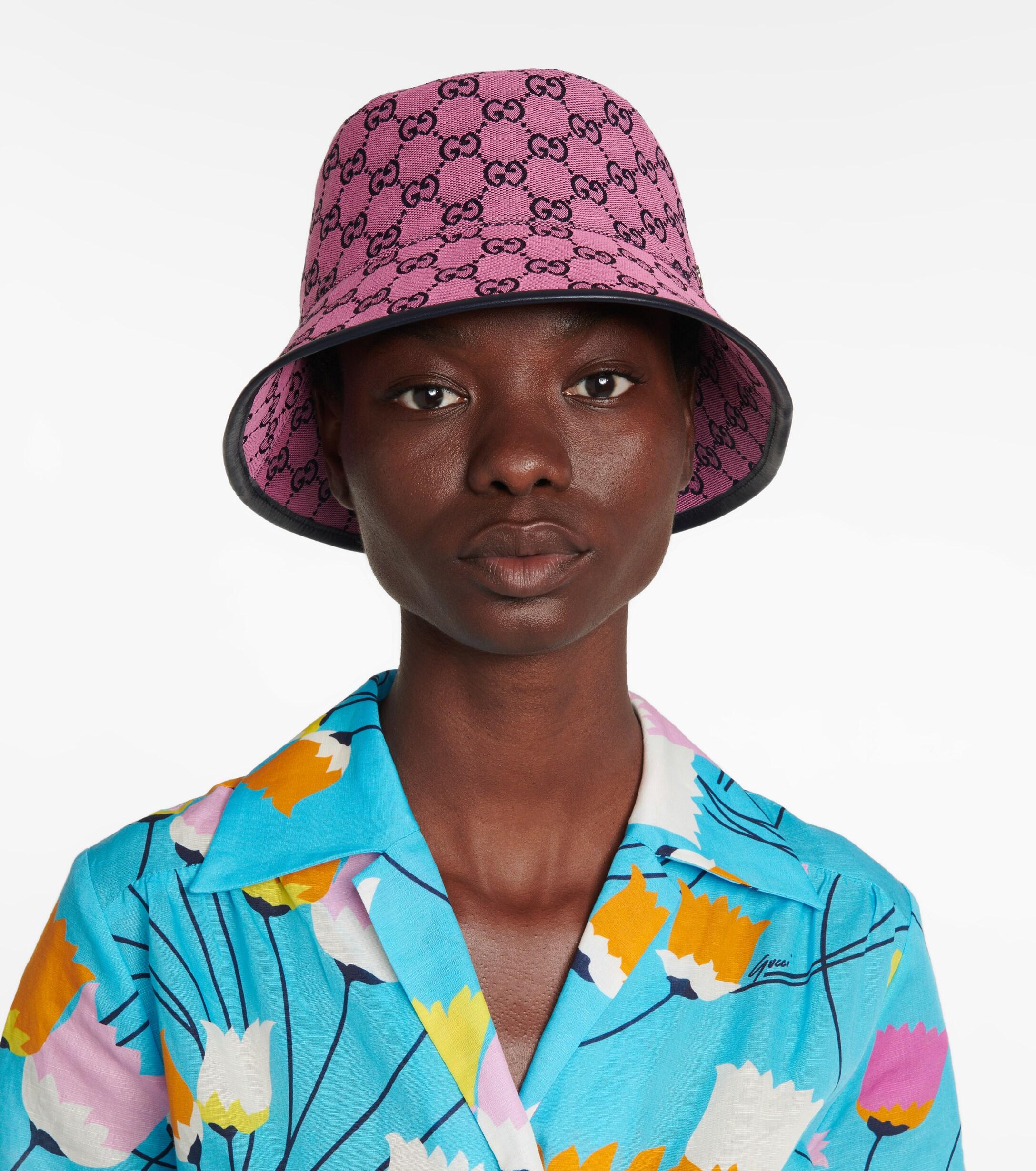 Gucci Leather GG Canvas Bucket Hat in Pink | Lyst