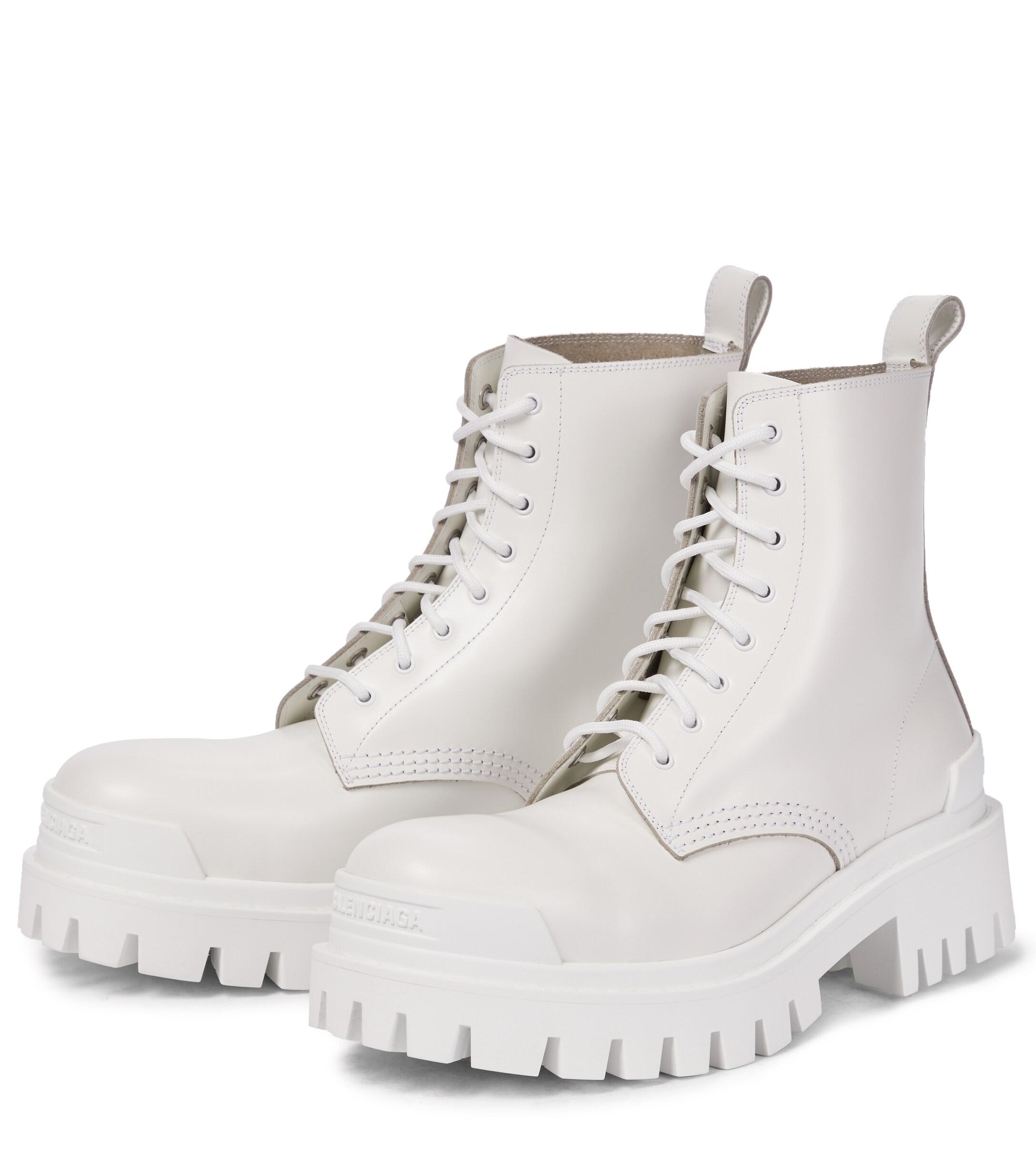 Balenciaga Strike Leather Combat Boots in White | Lyst