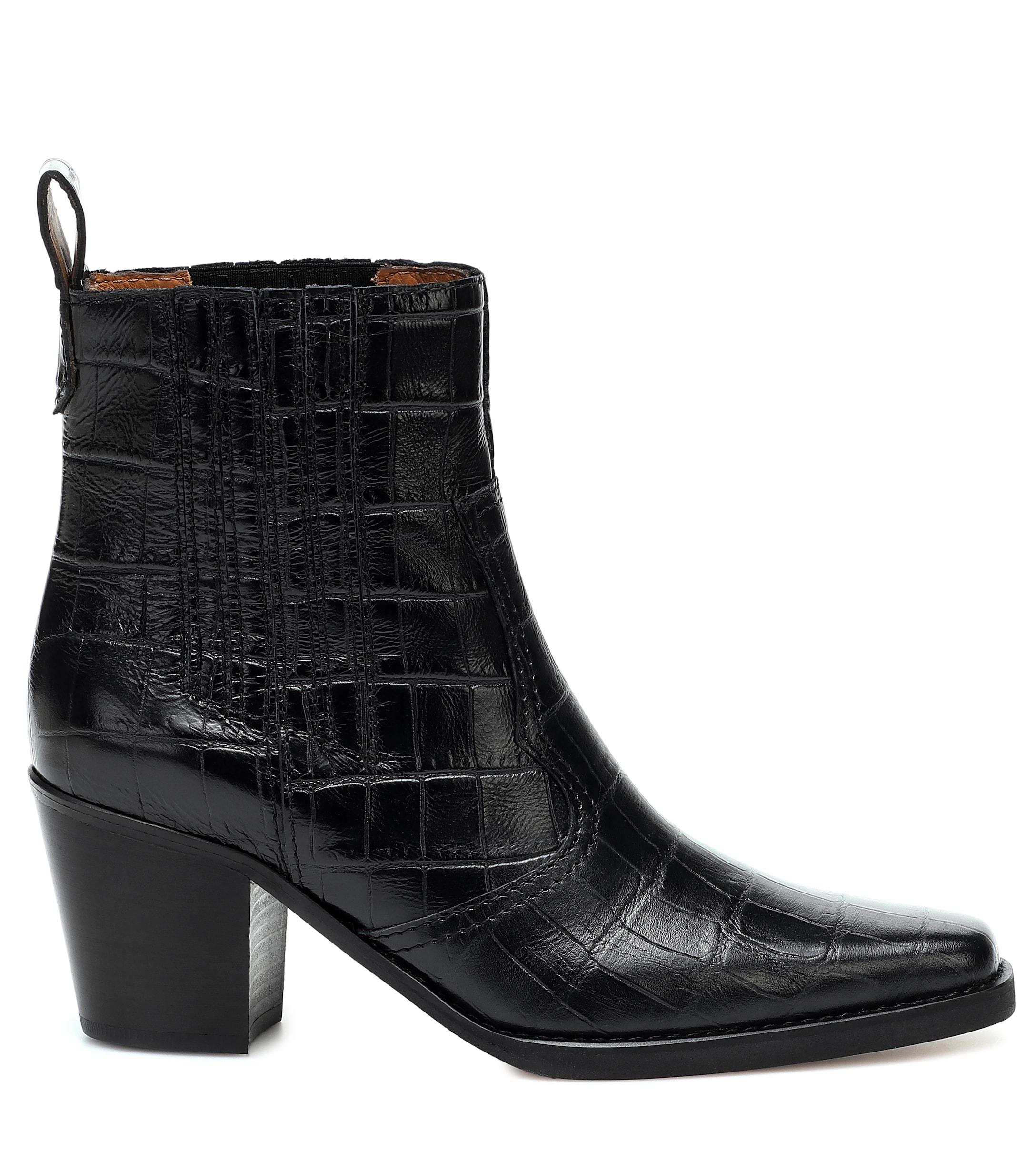 Ganni Western Leather Ankle Boots in Black - Lyst