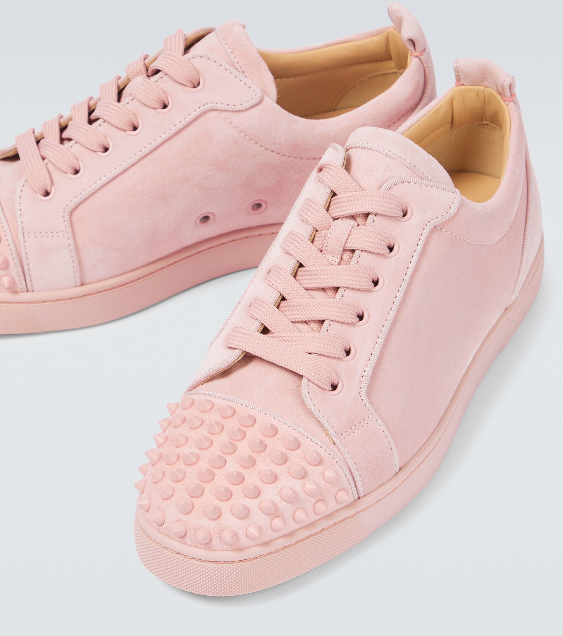 Christian Louboutin Light Pink Suede Louis Junior Spikes Sneakers Size 41
