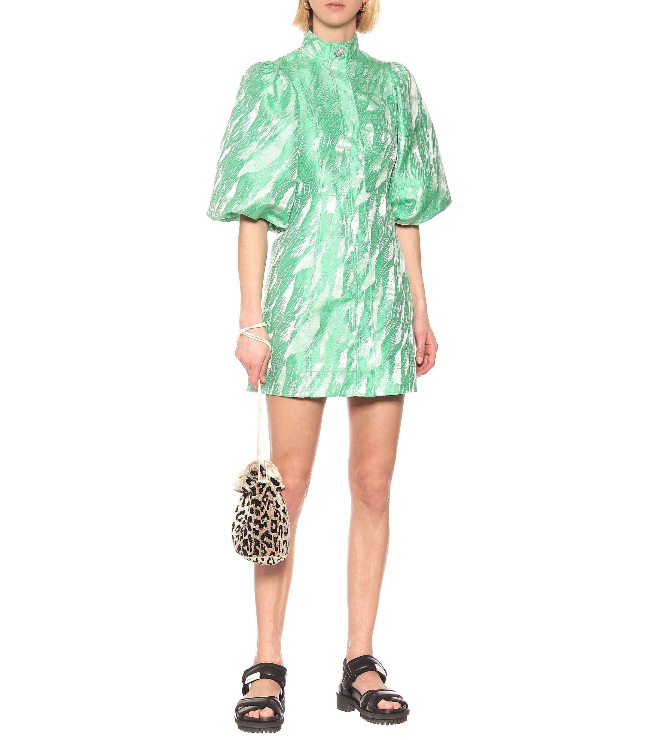 Ganni Brocade Dress in Green | Lyst