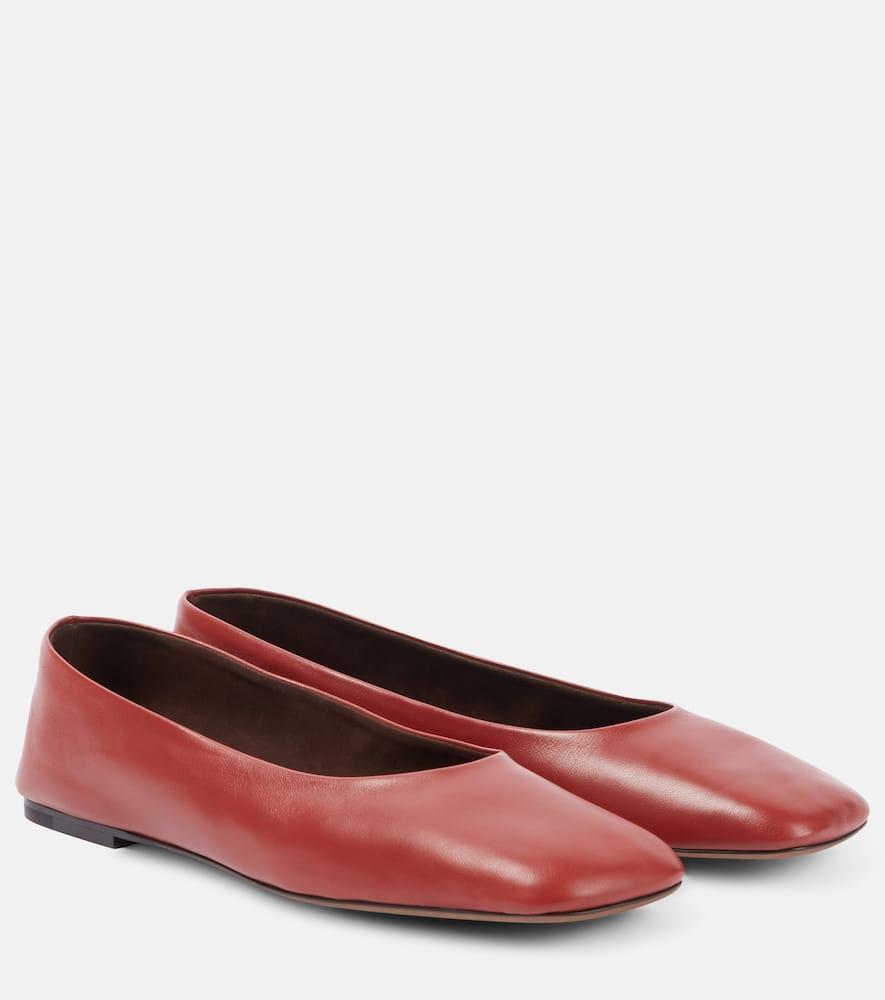 The Row Square Leather Ballet Flats in Red | Lyst