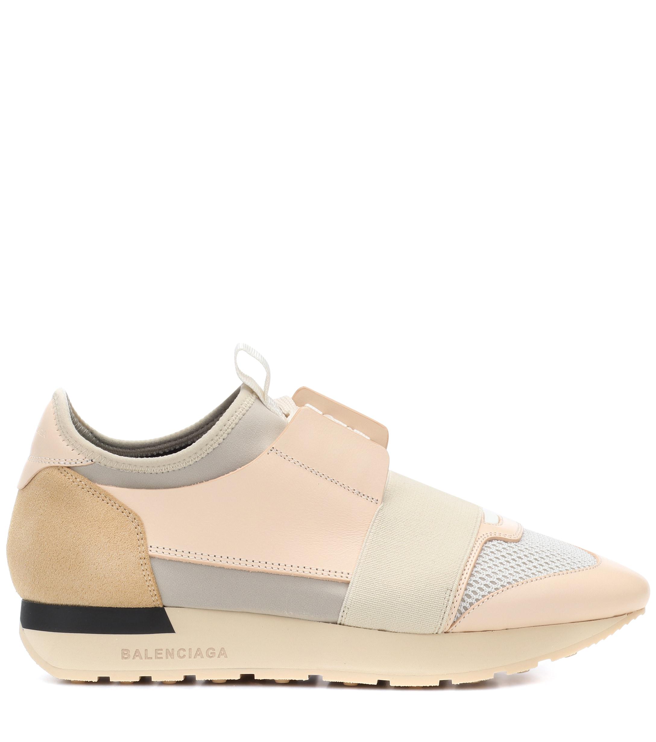 Balenciaga Race Runner Leather, Suede, Mesh And Neoprene Sneakers in Beige  (Natural) - Lyst